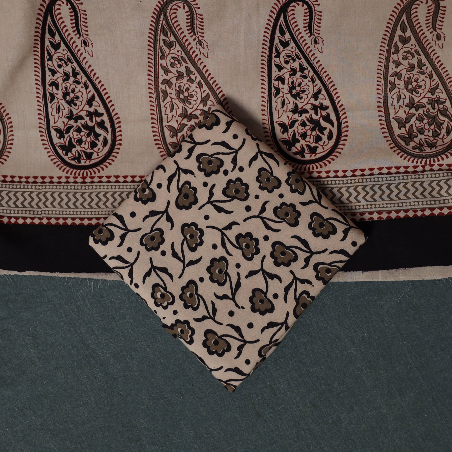 Bagh Hand Block Print Cotton 3pc Unstitched Dress Material Suit Set 14