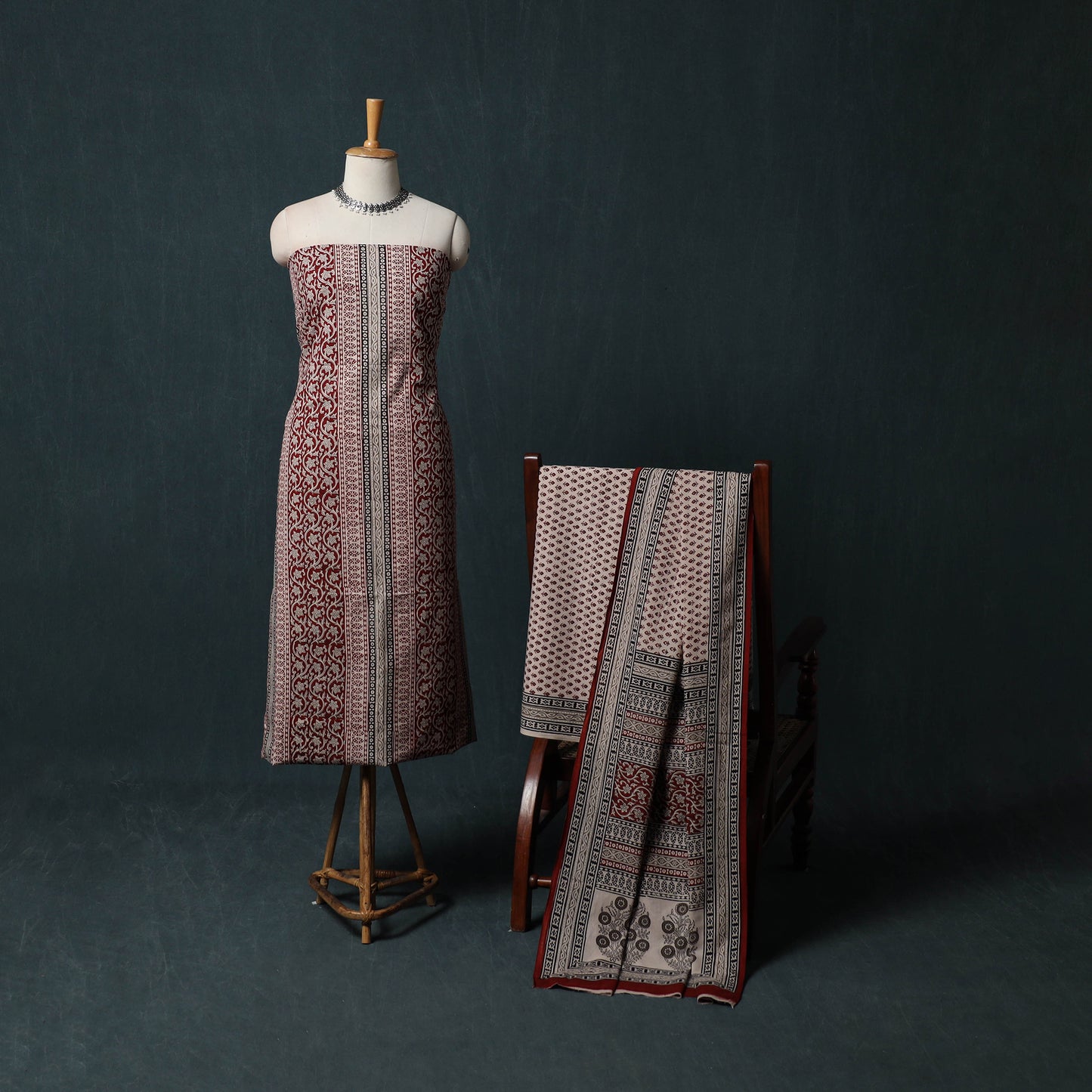 Bagh Hand Block Print Cotton 3pc Unstitched Dress Material Suit Set 15