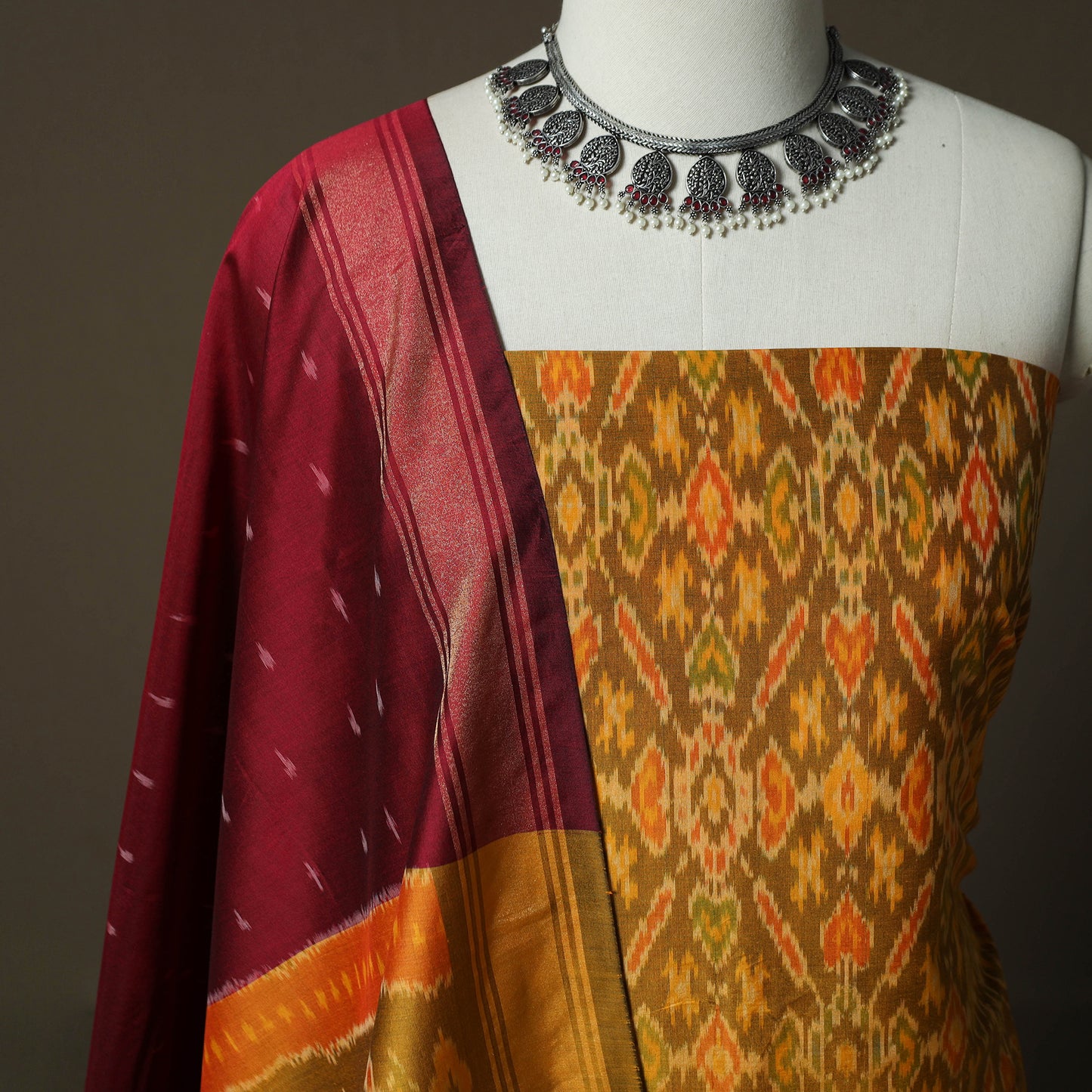 Handloom Sico Pochampally Ikat 2pc Unstitched Dress Material Kurta Set 14