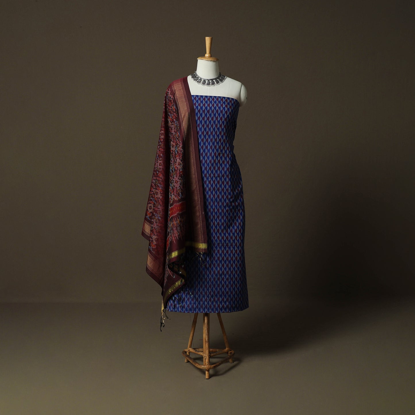 Handloom Sico Pochampally Ikat 2pc Unstitched Dress Material Kurta Set 15