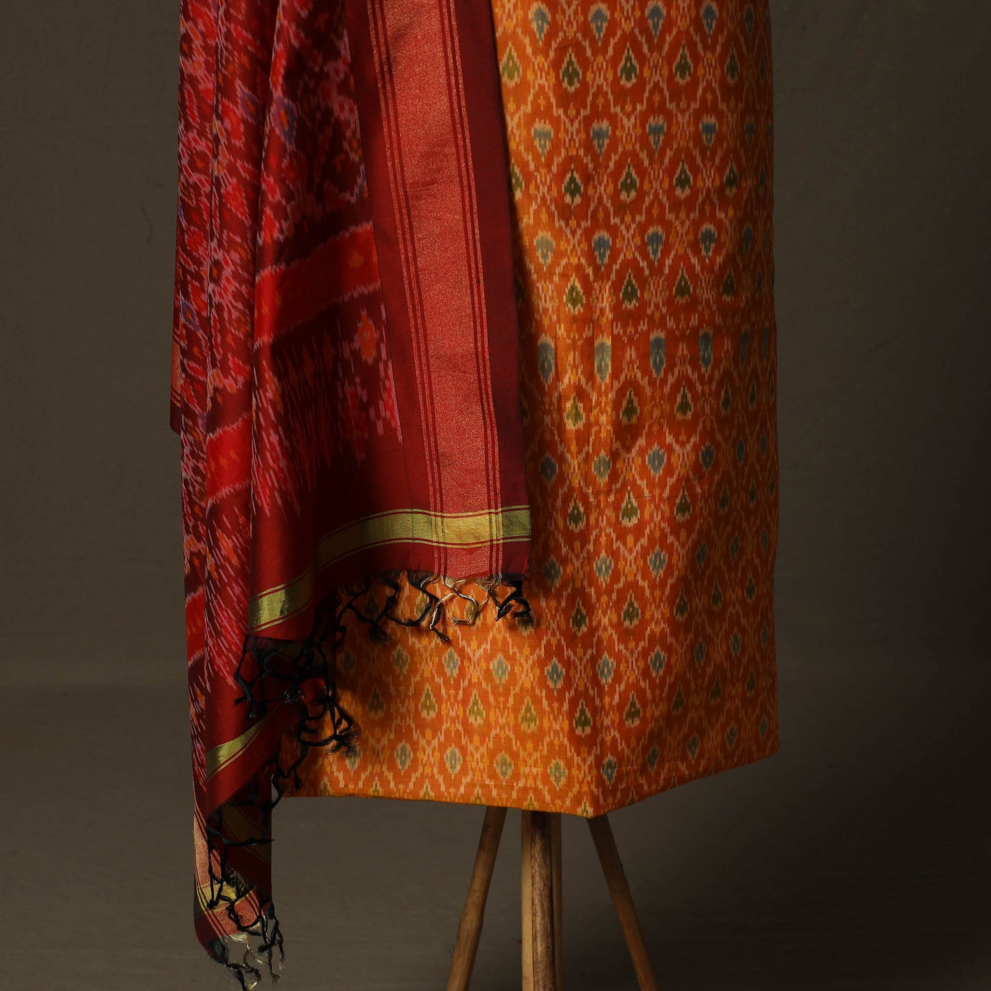 Handloom Sico Pochampally Ikat 2pc Unstitched Dress Material Kurta Set 16