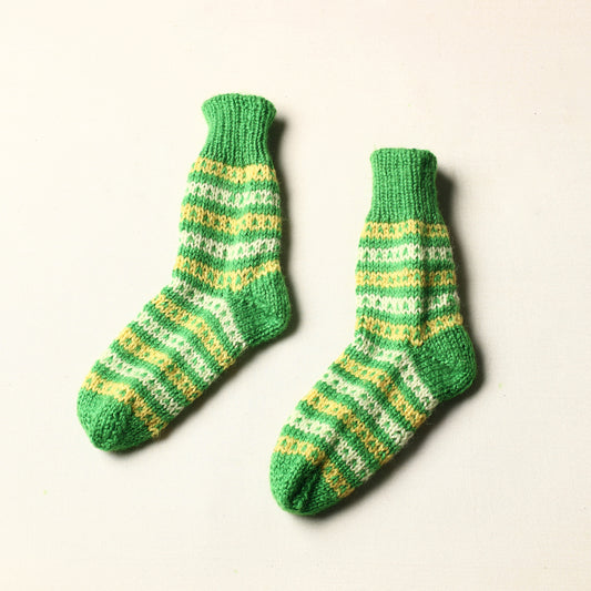Green - Kumaun Hand Knitted Woolen Socks (Kids)