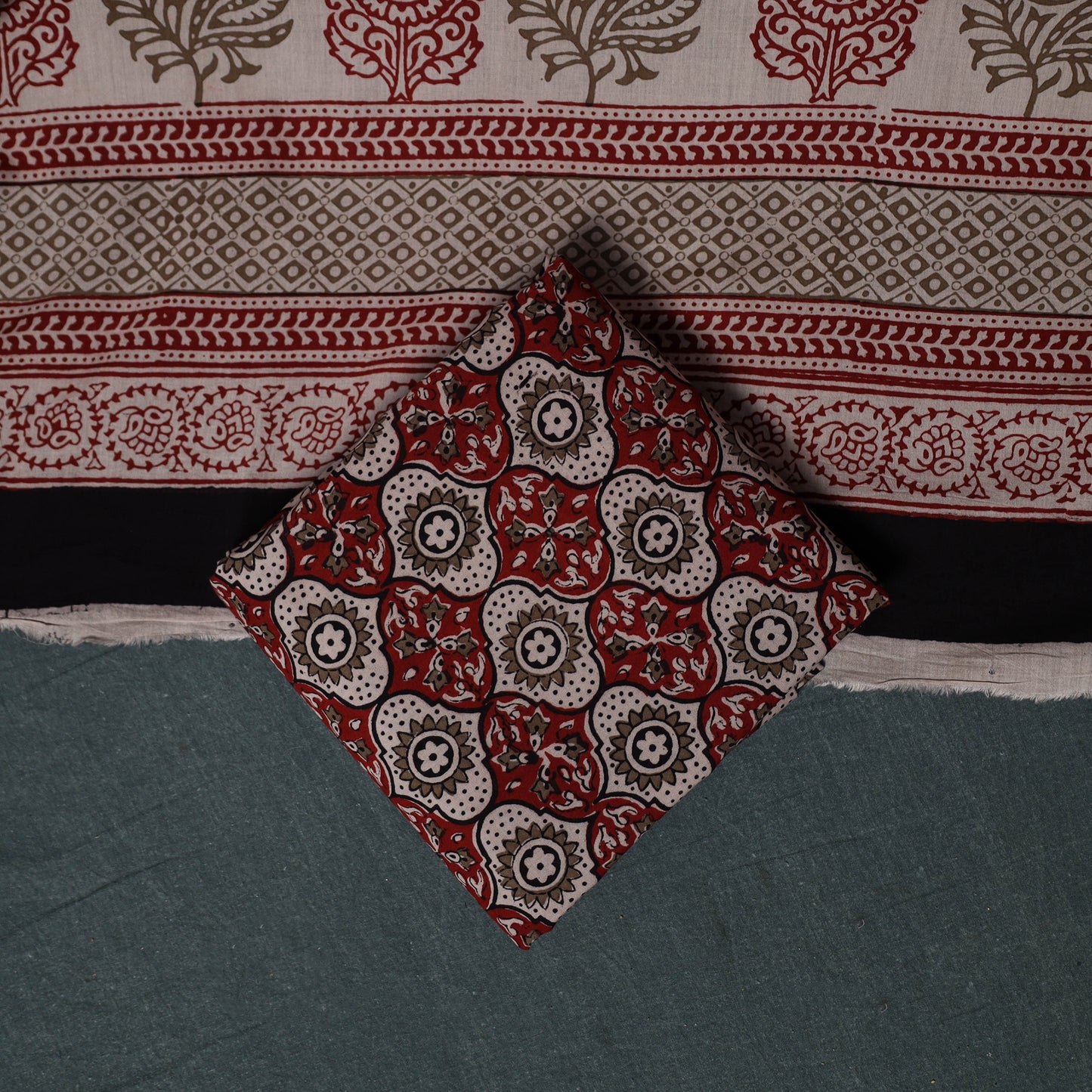 Bagh Hand Block Print Cotton 3pc Unstitched Dress Material Suit Set 17