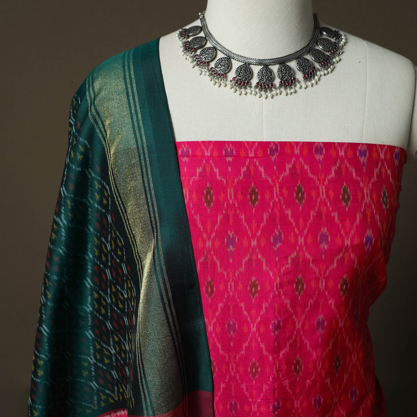 Handloom Sico Pochampally Ikat 2pc Unstitched Dress Material Kurta Set 17
