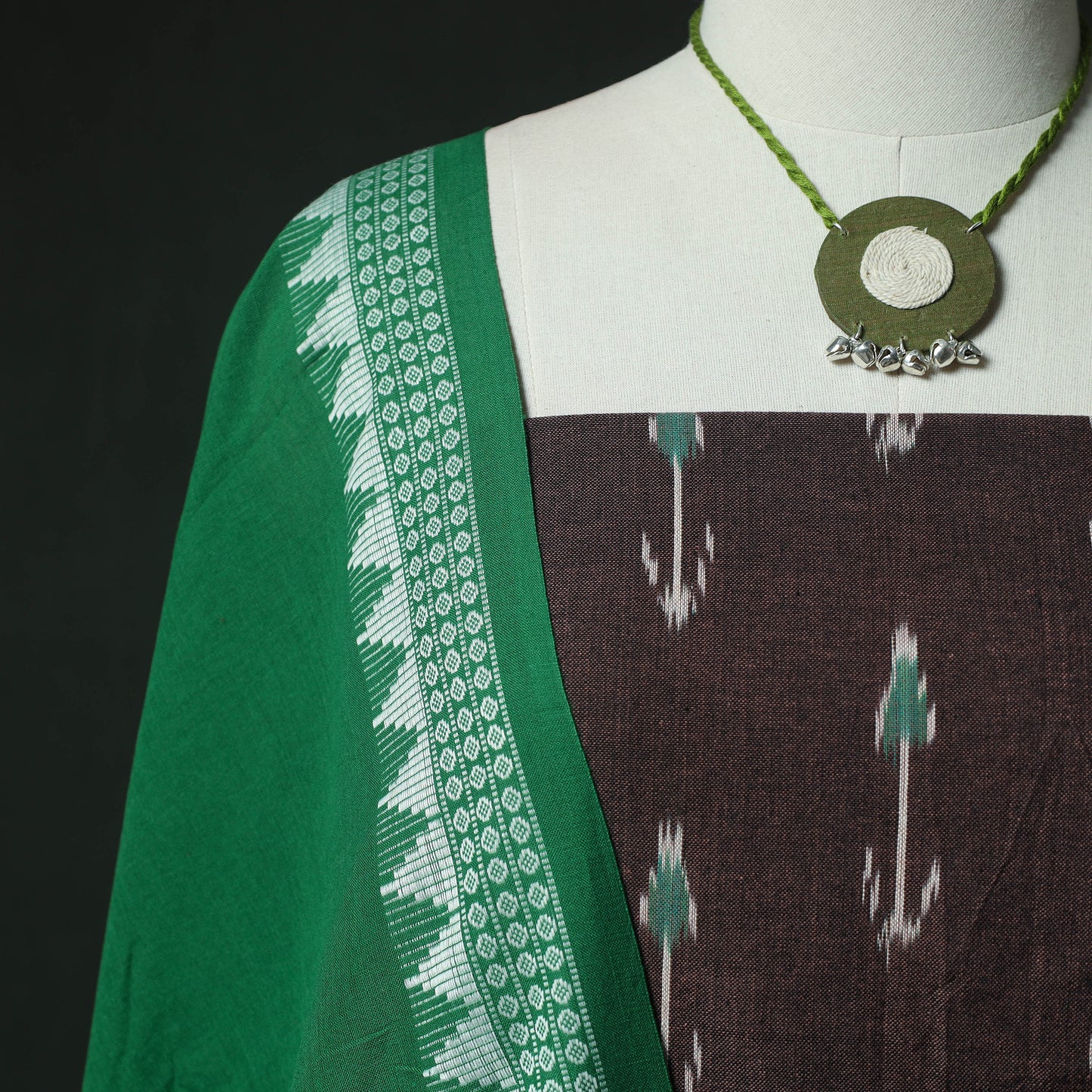 Pochampally Ikat Woven 2pc Cotton Unstitched Dress Material Kurta Set with Jewellery 13
