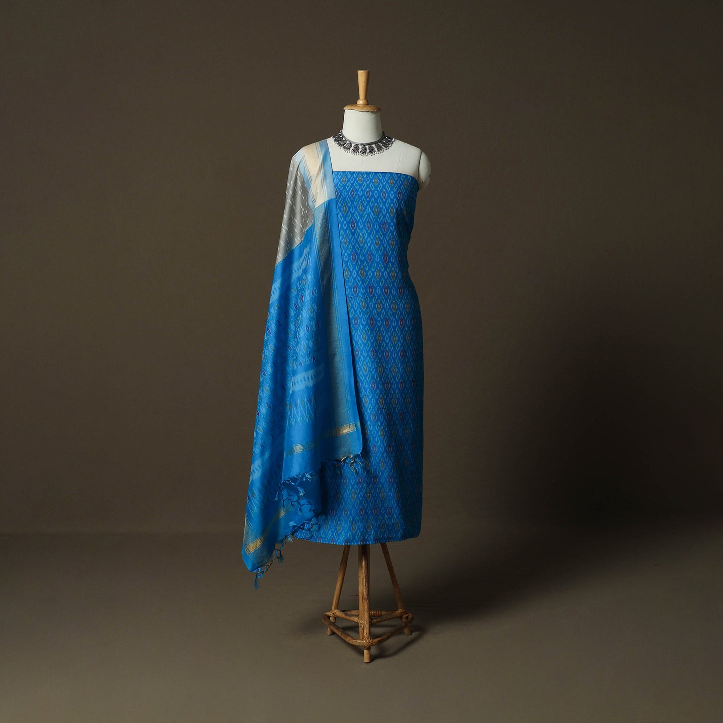 Handloom Sico Pochampally Ikat 2pc Unstitched Dress Material Kurta Set 18