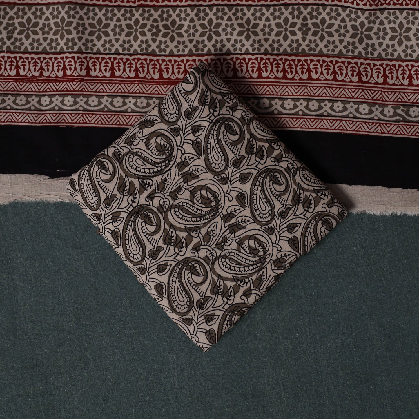 Bagh Hand Block Print Cotton 3pc Unstitched Dress Material Suit Set 18
