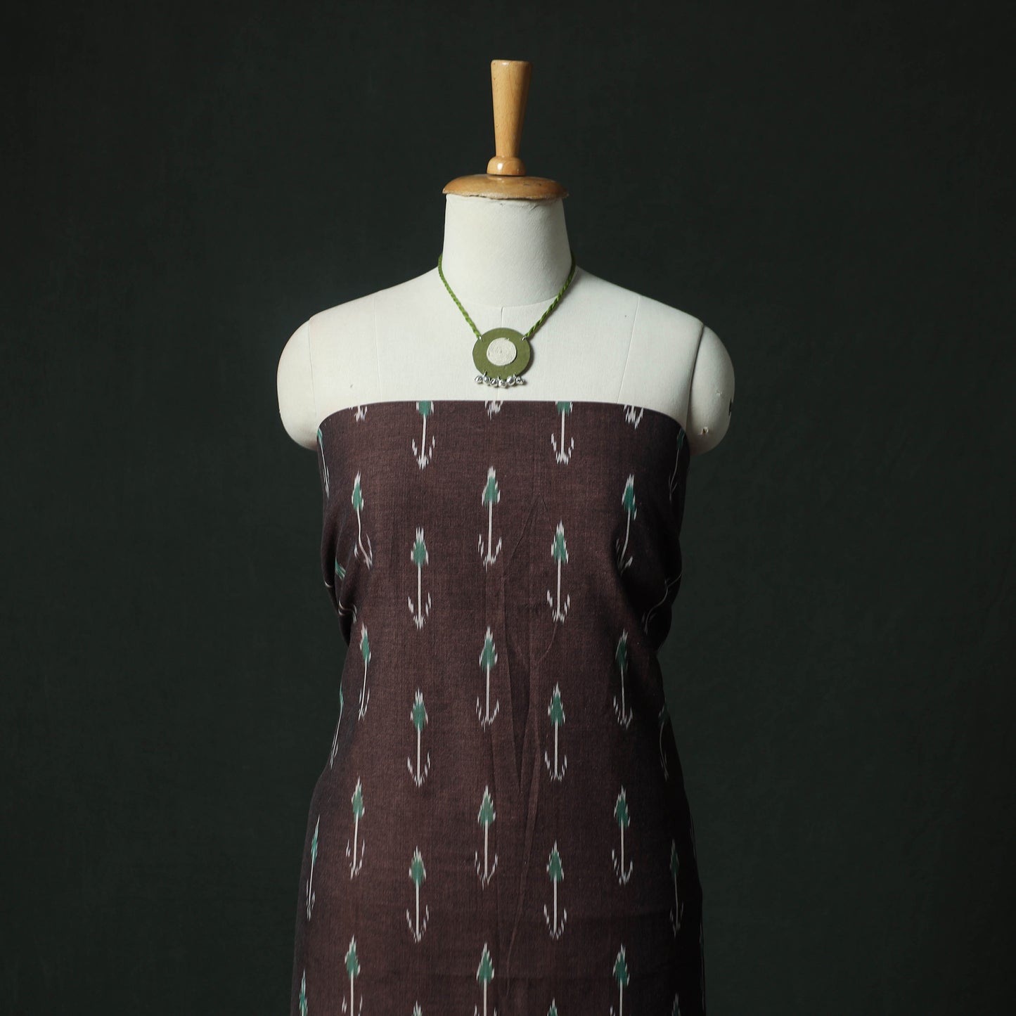 Pochampally Ikat Woven 2pc Cotton Unstitched Dress Material Kurta Set with Jewellery 13