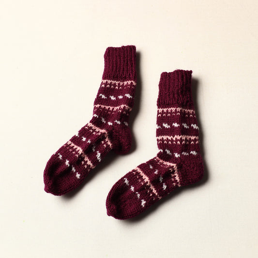 Maroon - Kumaun Hand Knitted Woolen Socks (Kids)