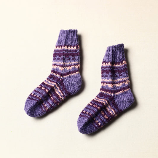 Purple - Kumaun Hand Knitted Woolen Socks (Kids)