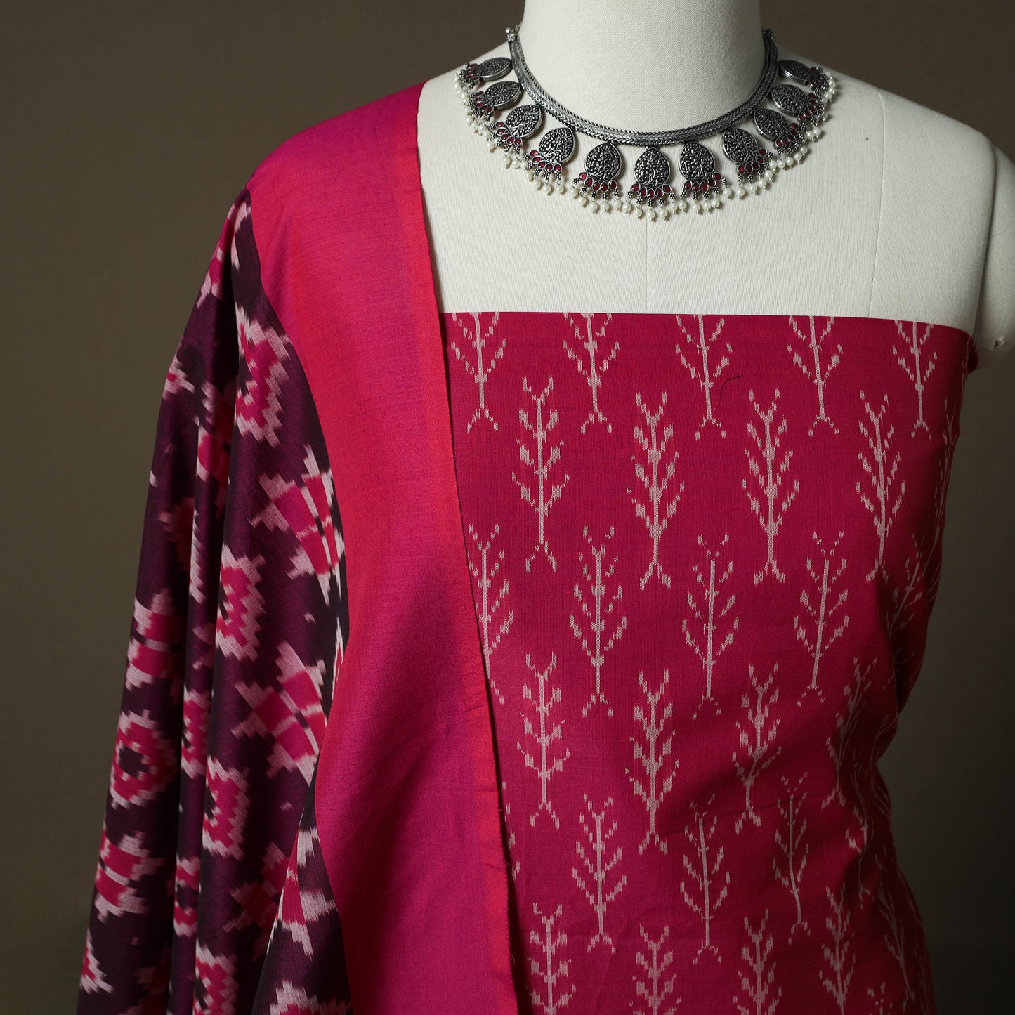 Handloom Cotton Pochampally Ikat 2pc Unstitched Dress Material Kurta Set 23