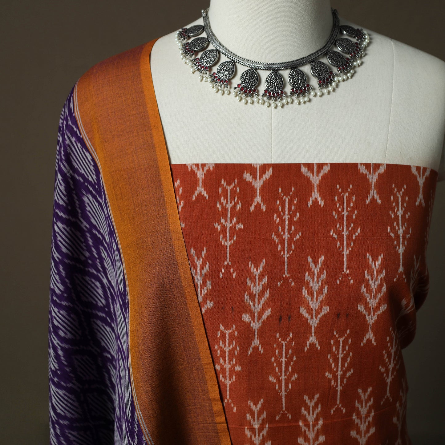 Handloom Cotton Pochampally Ikat 2pc Unstitched Dress Material Kurta Set 25