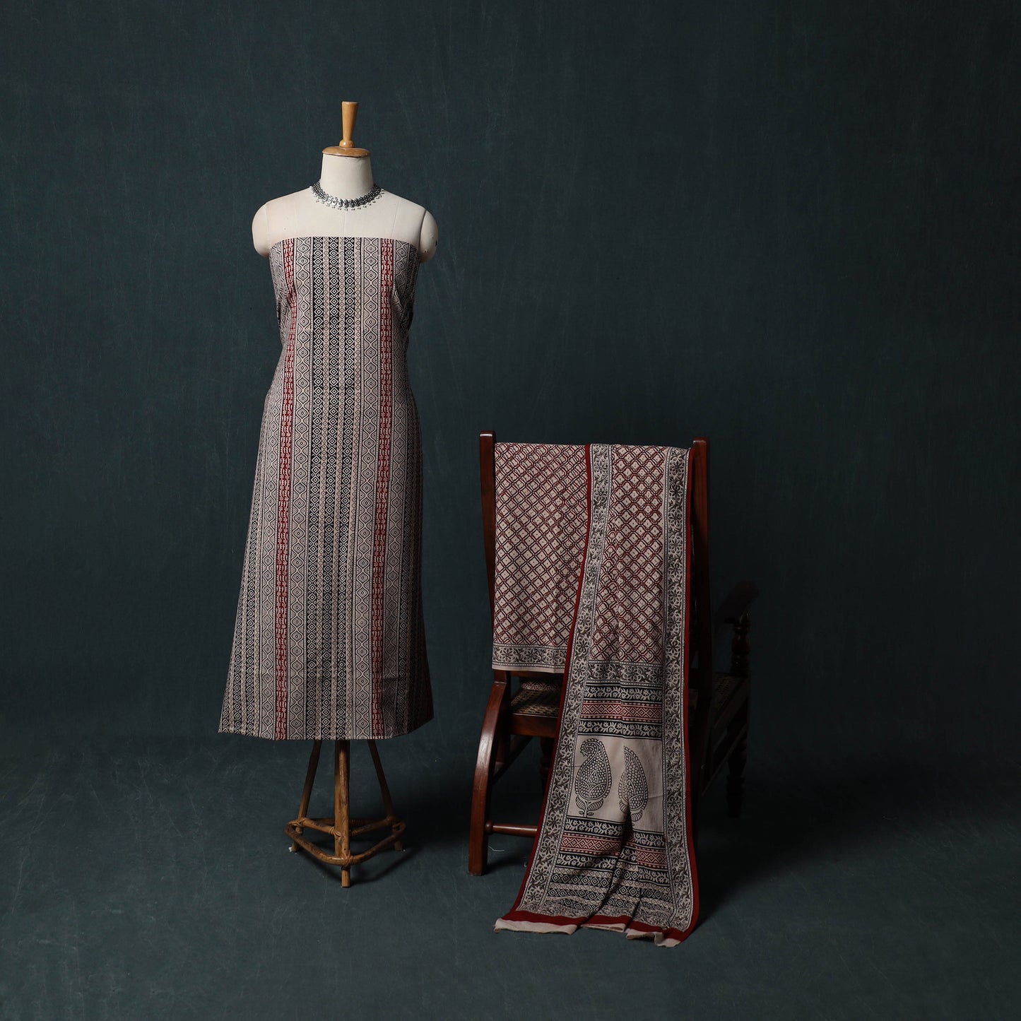Bagh Hand Block Print Cotton 3pc Unstitched Dress Material Suit Set 25