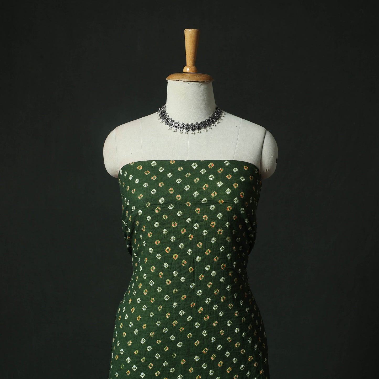 Green - Kutch Bandhani Tie-Dye Cotton 2pc Unstitched Dress Material Kurta Set with Earrings 06