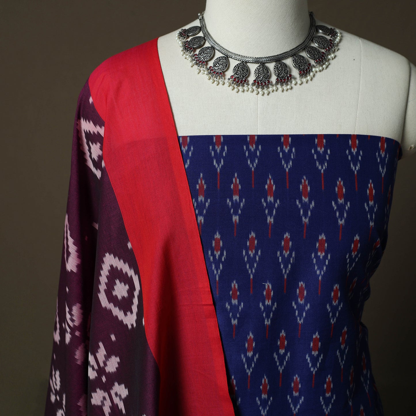 Handloom Cotton Pochampally Ikat 2pc Unstitched Dress Material Kurta Set 27