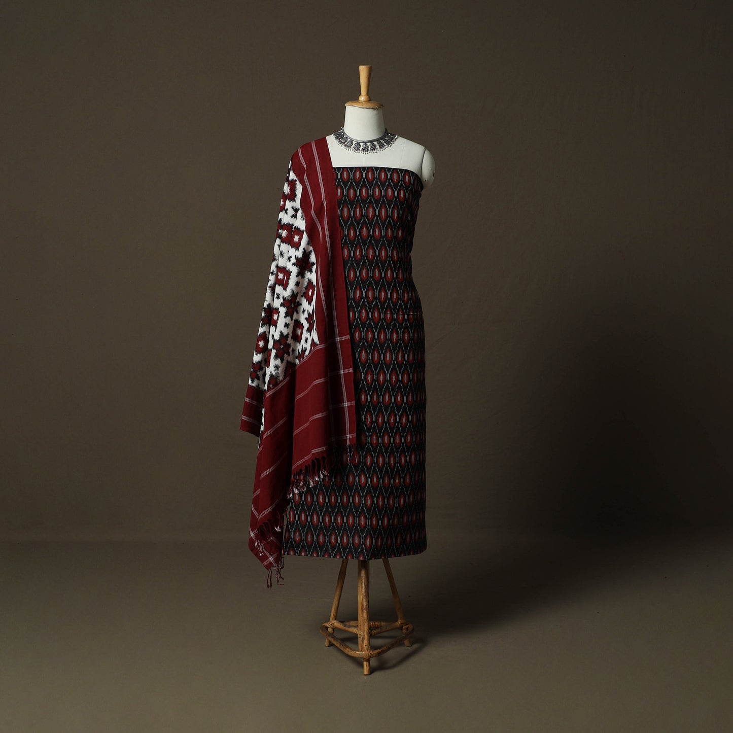 Handloom Mercerised Cotton Pochampally Ikat 2pc Unstitched Dress Material Kurta Set 28