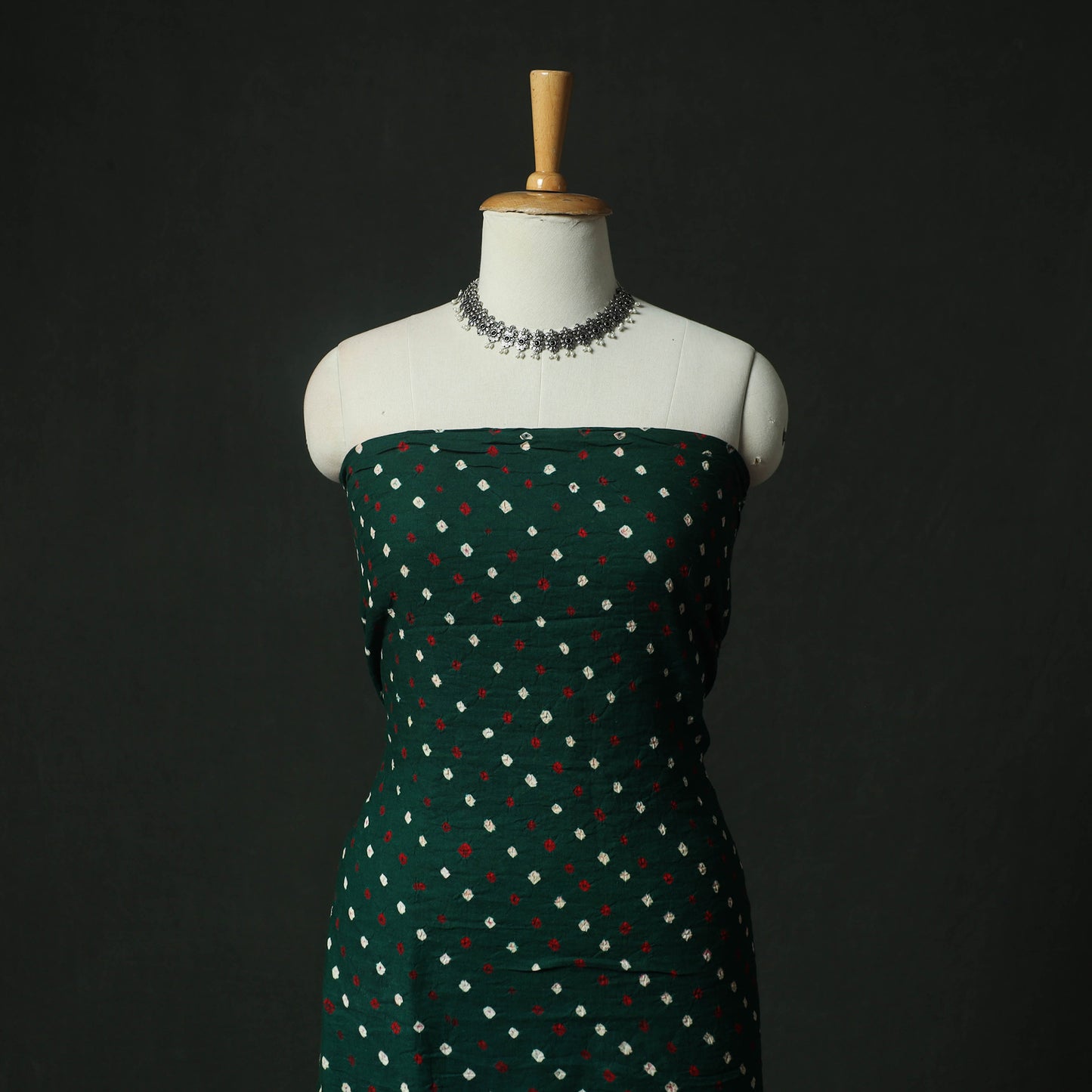 Green - Kutch Bandhani Tie-Dye Cotton 2pc Unstitched Dress Material Kurta Set with Earrings 07