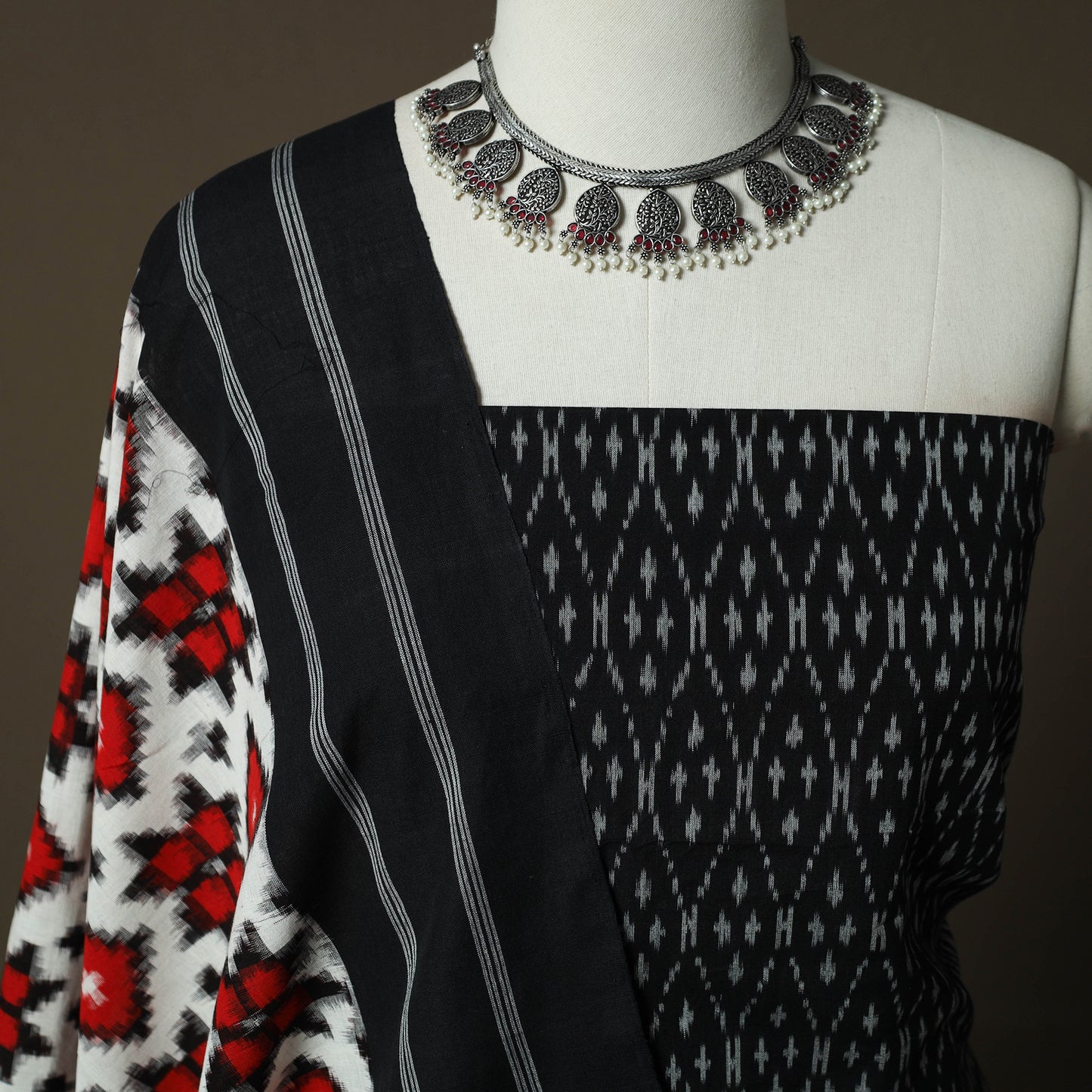 Handloom Mercerised Cotton Pochampally Ikat 2pc Unstitched Dress Material Kurta Set 29