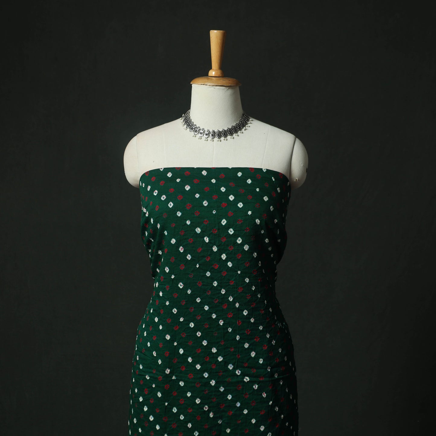Green - Kutch Bandhani Tie-Dye Cotton 2pc Unstitched Dress Material Kurta Set with Earrings 09