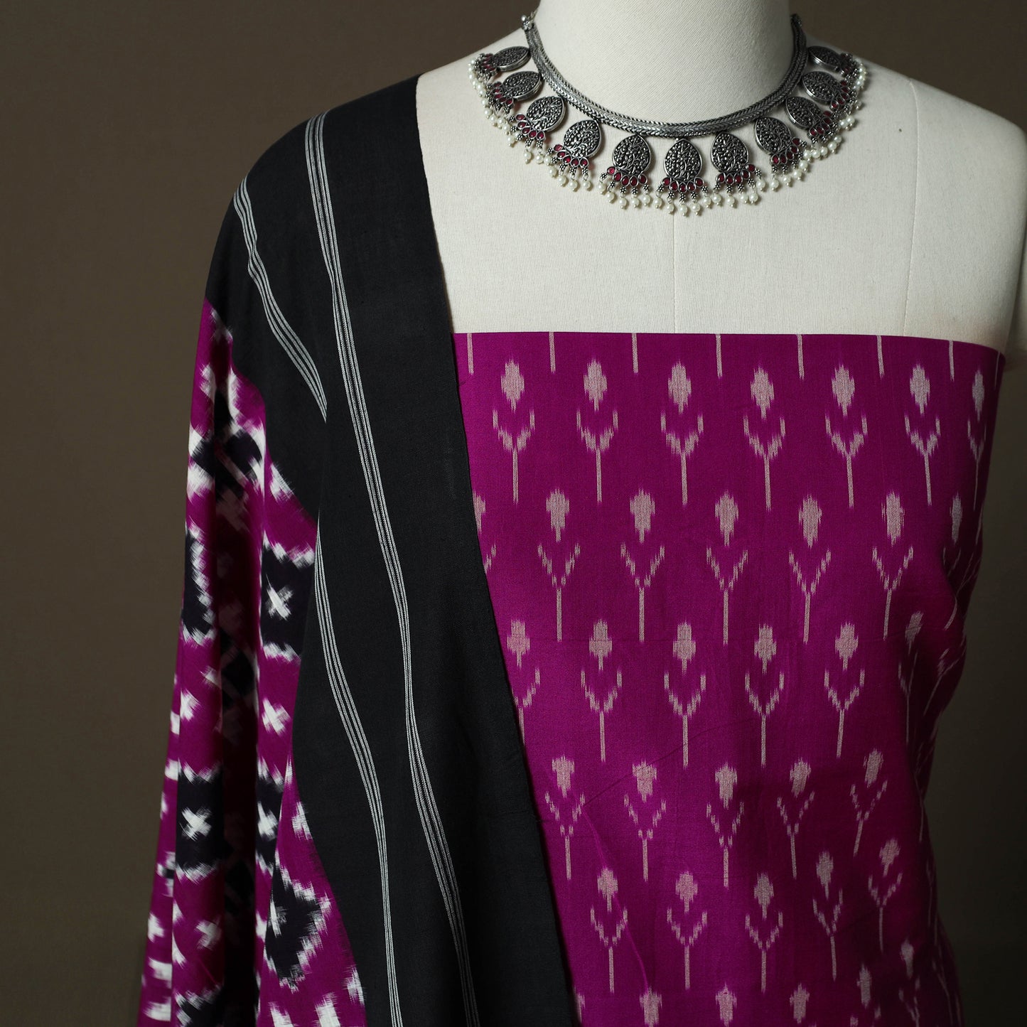 Handloom Mercerised Cotton Pochampally Ikat 2pc Unstitched Dress Material Kurta Set 30