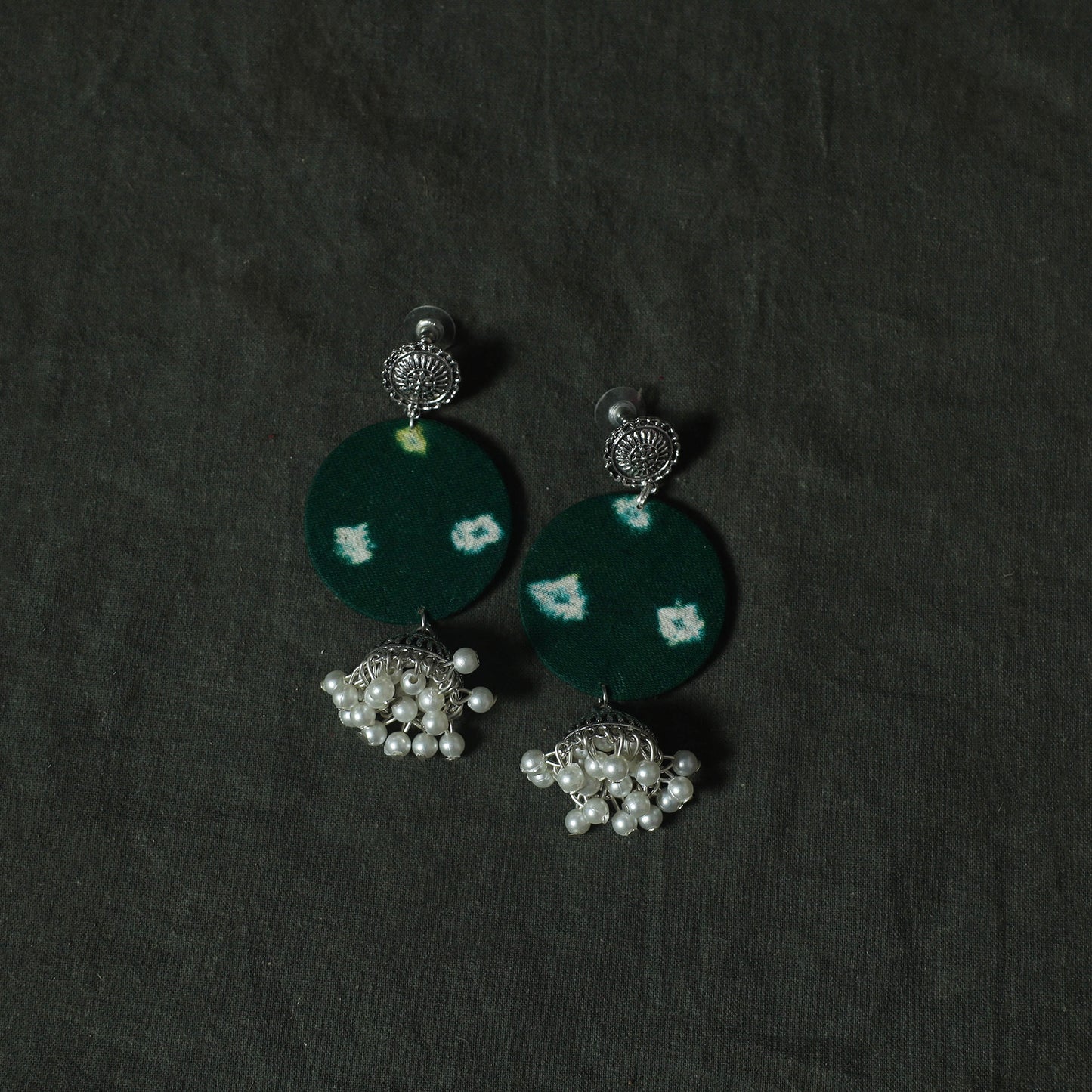 Green - Kutch Bandhani Tie-Dye Cotton 2pc Unstitched Dress Material Kurta Set with Earrings 09