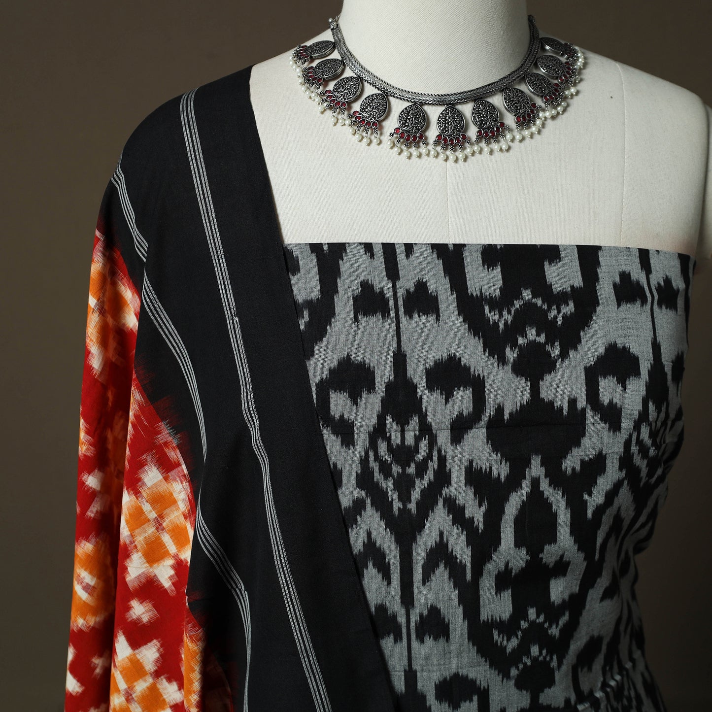 Handloom Mercerised Cotton Pochampally Ikat 2pc Unstitched Dress Material Kurta Set 31