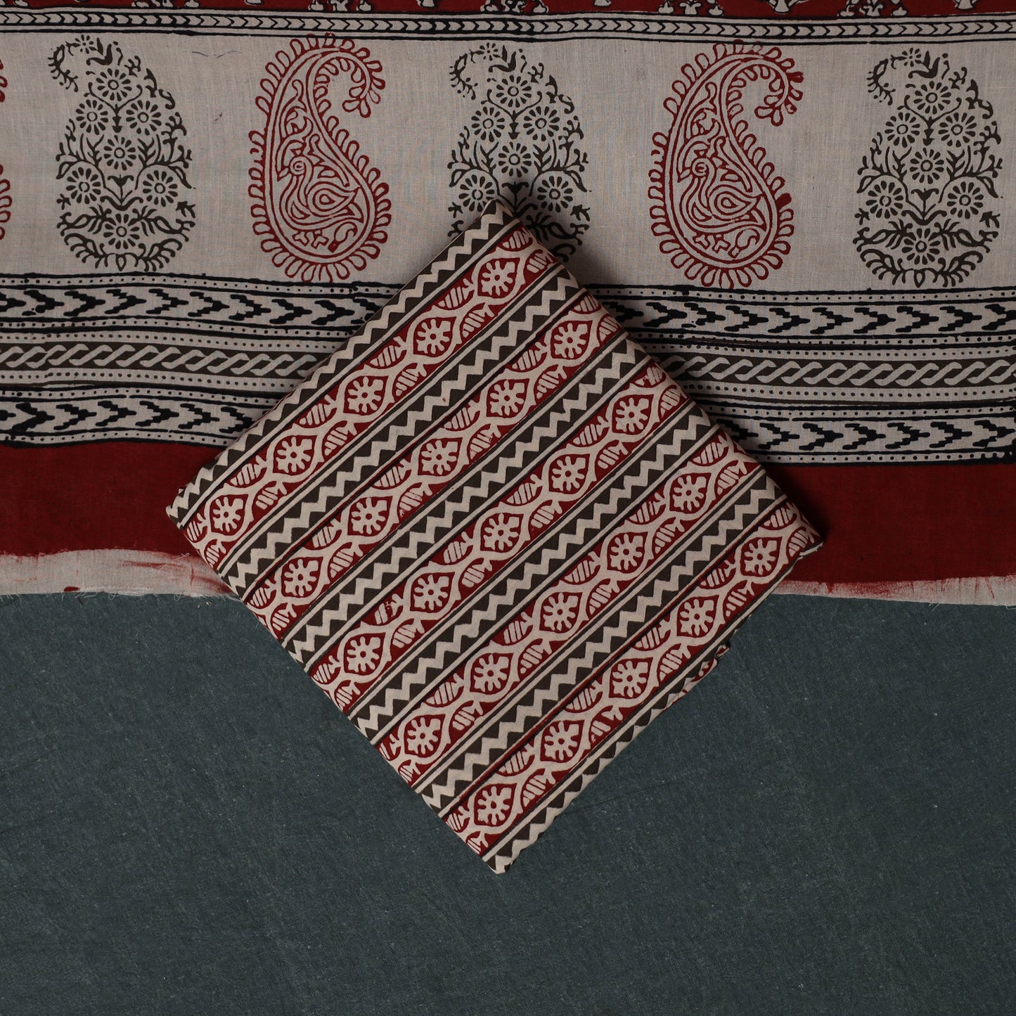 Bagh Hand Block Print Cotton 3pc Unstitched Dress Material Suit Set 34