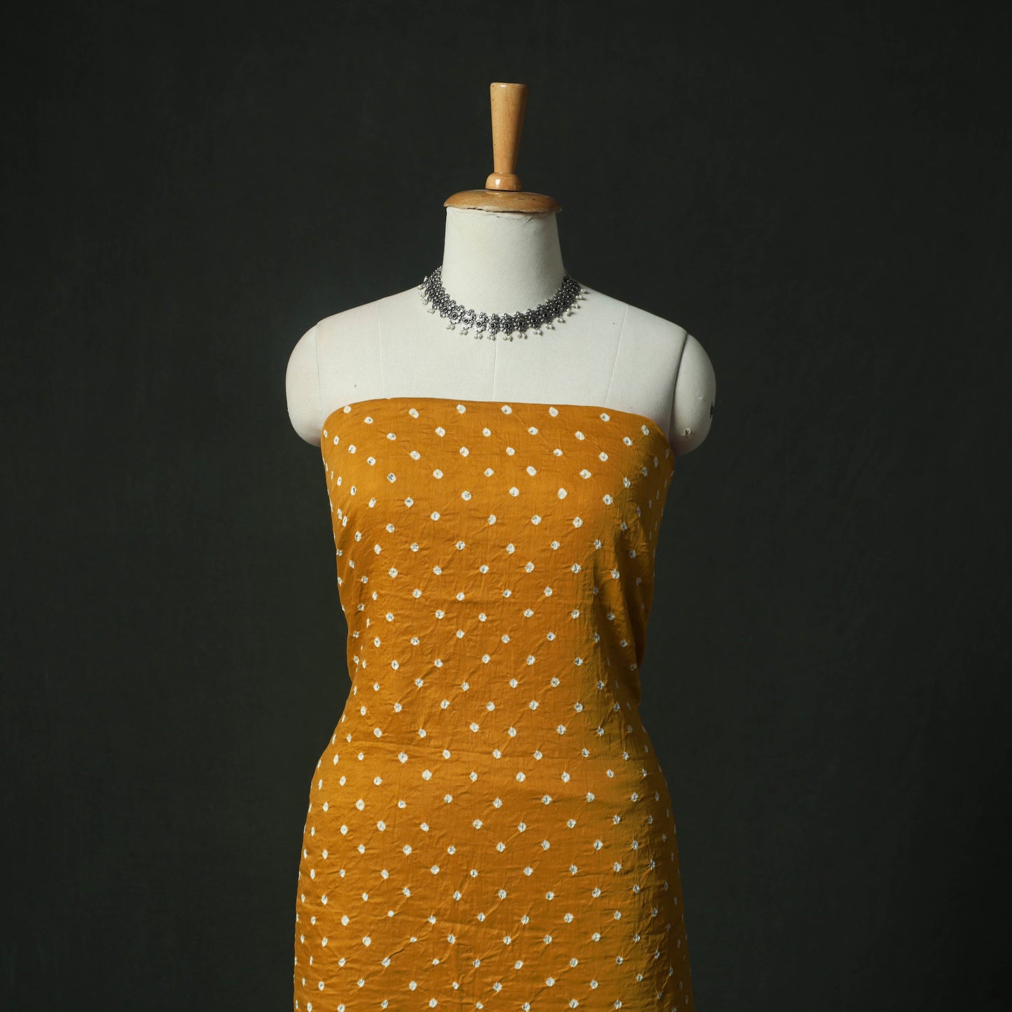 Yellow - Kutch Bandhani Tie-Dye Cotton 2pc Unstitched Dress Material Kurta Set with Earrings 15