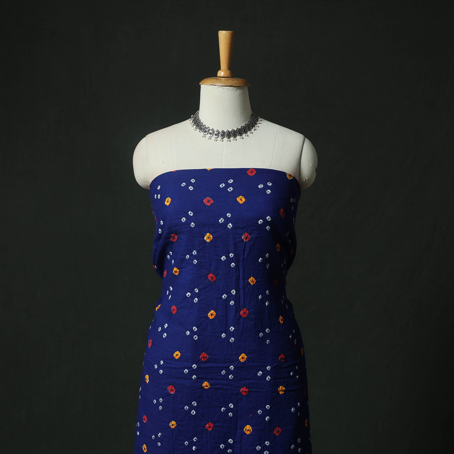 Blue - Kutch Bandhani Tie-Dye Cotton 2pc Unstitched Dress Material Kurta Set with Earrings 17