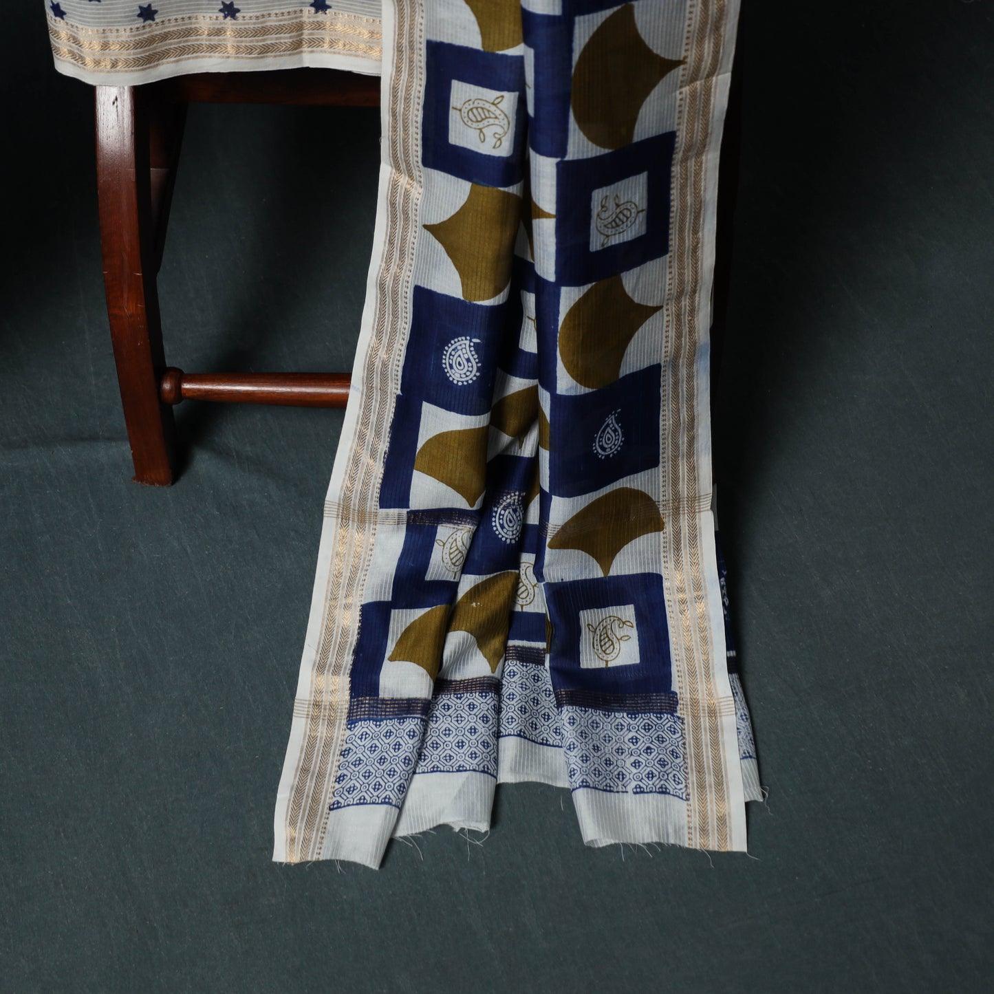 Bagh Hand Block Print Maheshwari Silk 3pc Unstitched Dress Material Suit Set 44