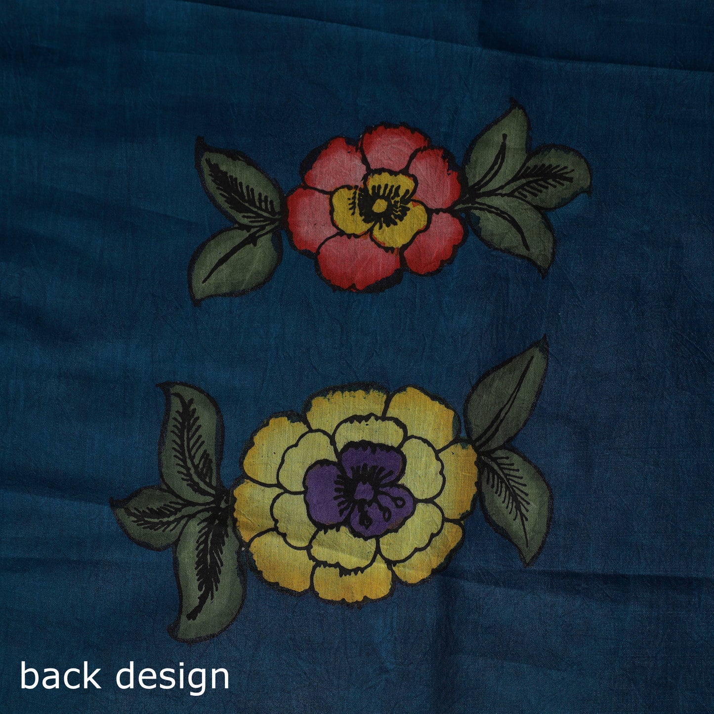 Handpainted Srikalahasti Pen Work Kalamkari Bangalore Silk 2pc Unstitched Dress Material Kurta Set 11