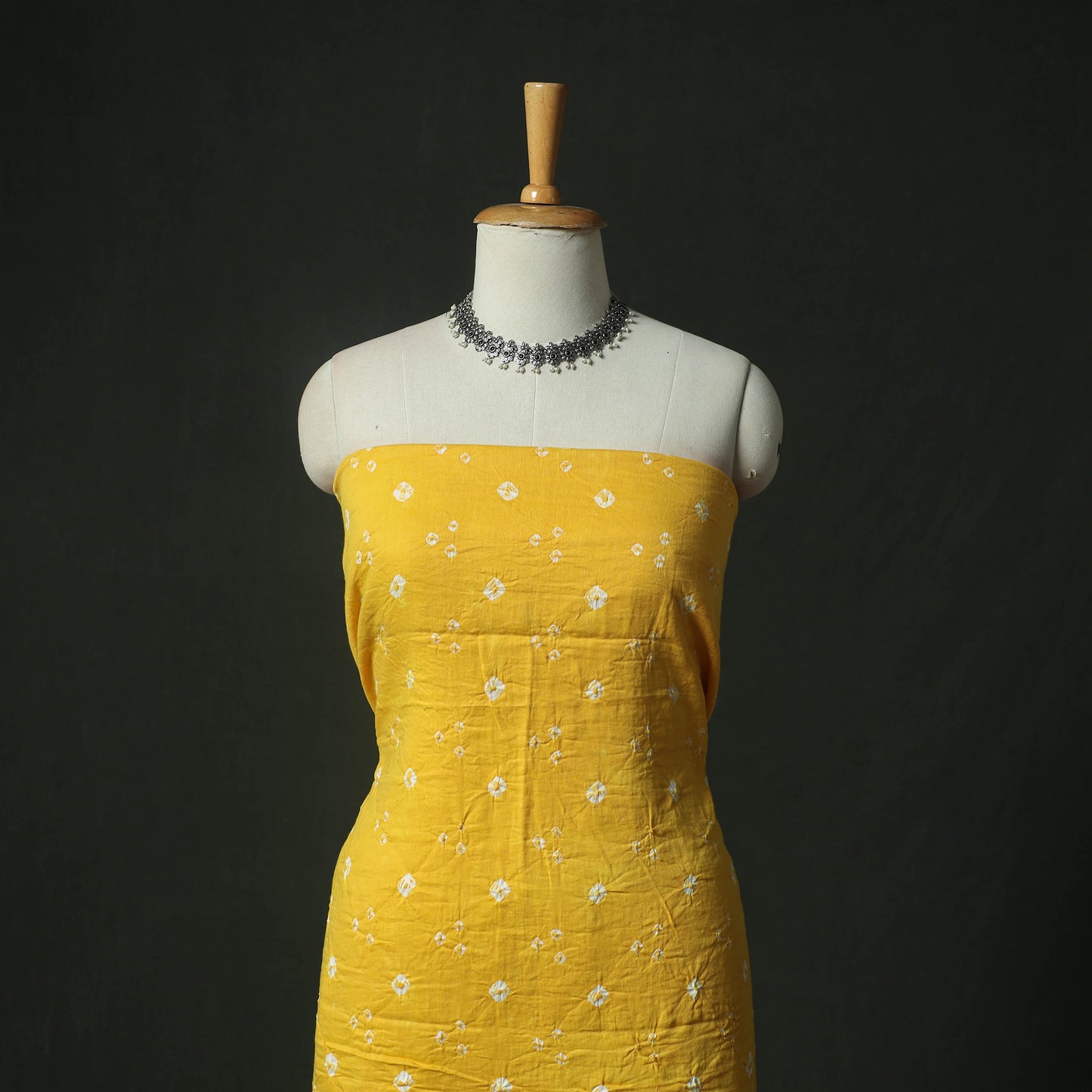 Yellow - Kutch Bandhani Tie-Dye Cotton 2pc Unstitched Dress Material Kurta Set with Earrings 26