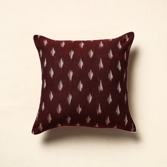 Maroon - Pochampally Ikat Cotton Cushion Cover (16 x 16 in)
