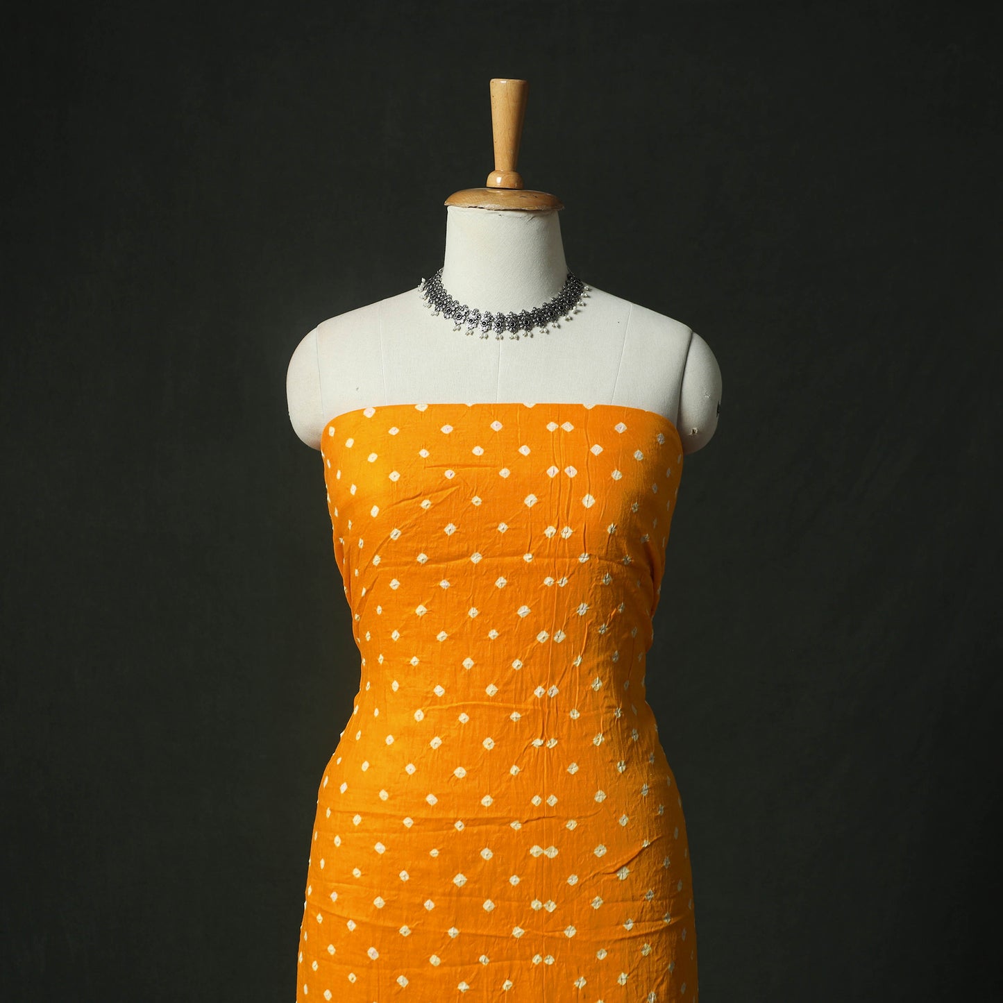Yellow - Kutch Bandhani Tie-Dye Cotton 2pc Unstitched Dress Material Kurta Set with Earrings 27