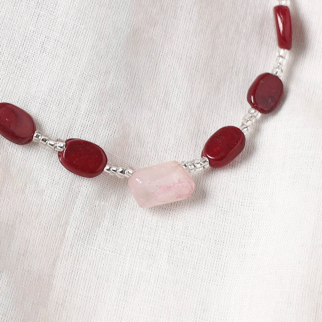 Red - Handcrafted Stone Work Anklet 08