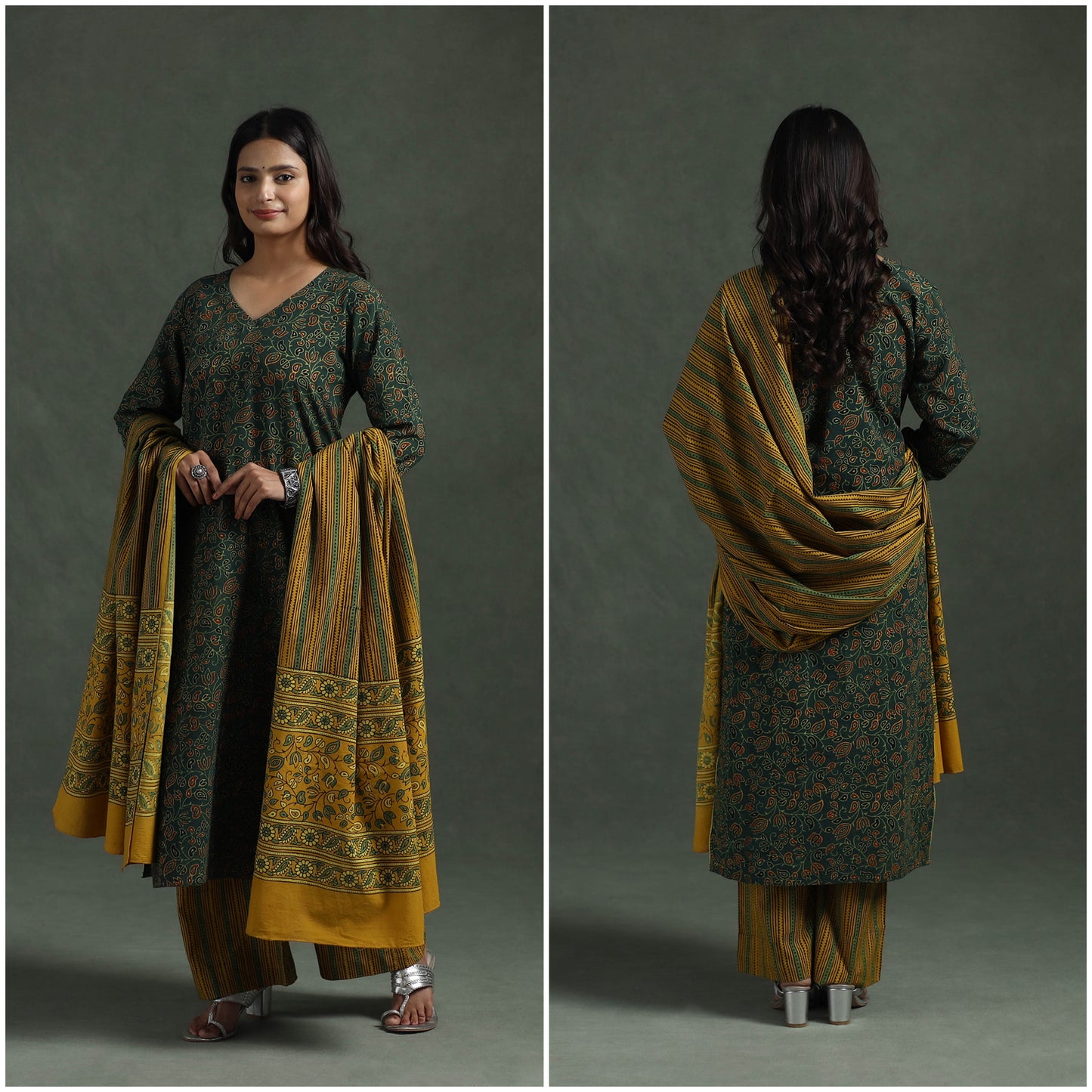 Ajrakh Hand Block Print Natural Dyed Cotton Suit Set with Dupatta for women 04