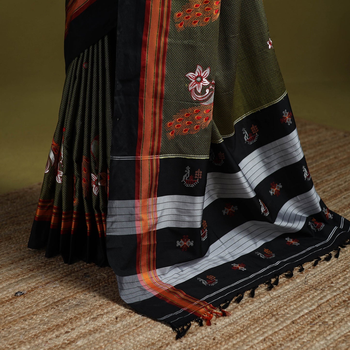 Nath work silk cotton khun saree 18 - handcrafted
