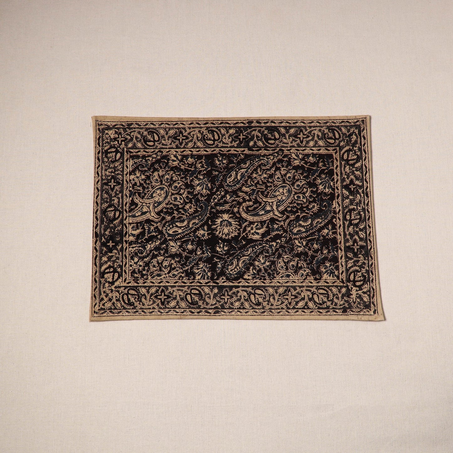 Black - natural dyed pedana kalamkari cotton table mat 10