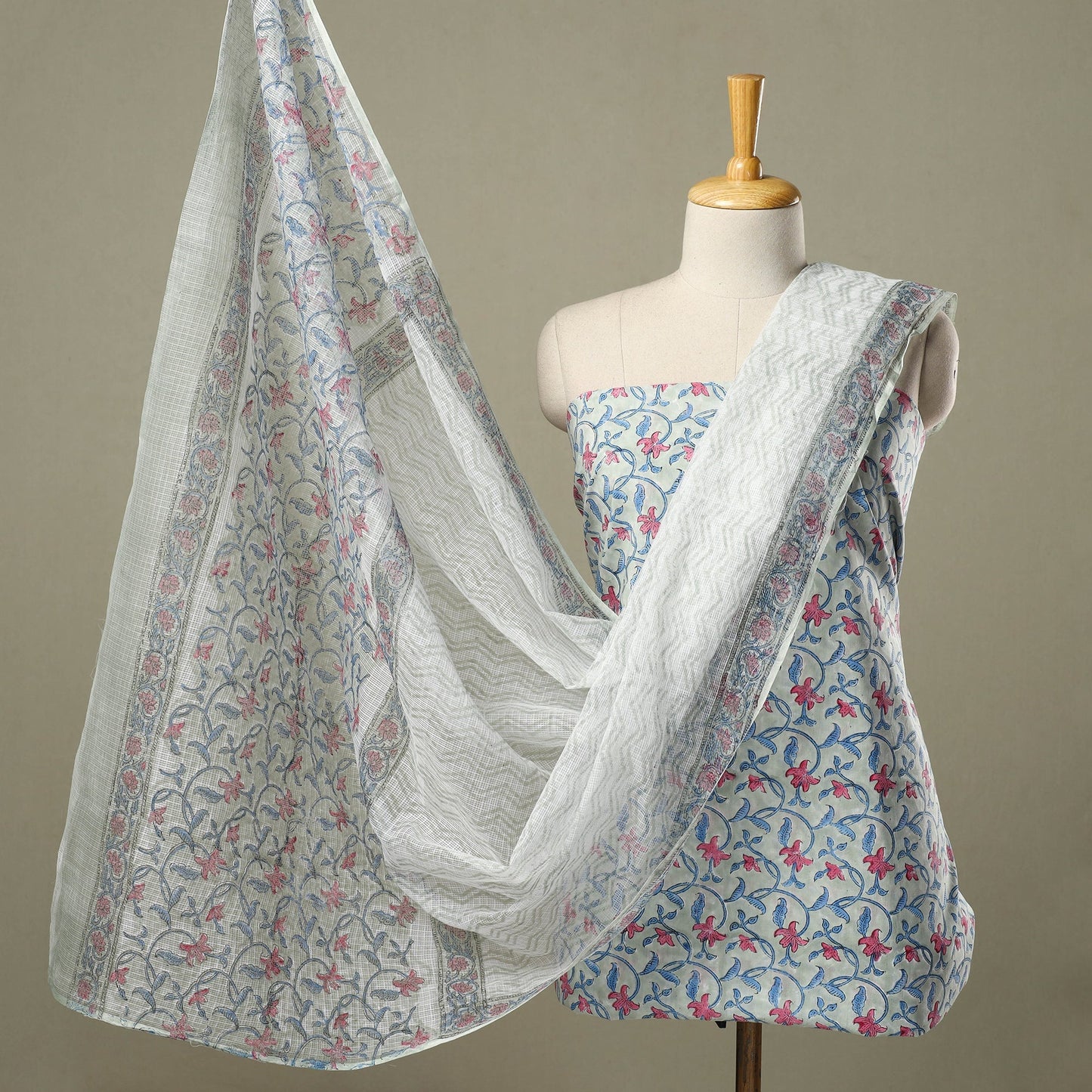 3pc Block Print Cotton Sanganeri Dress Material