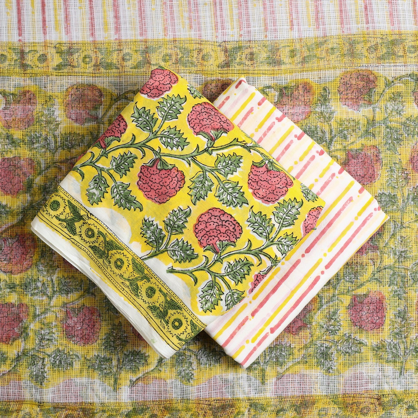 3pc Block Print Cotton Sanganeri Dress Material