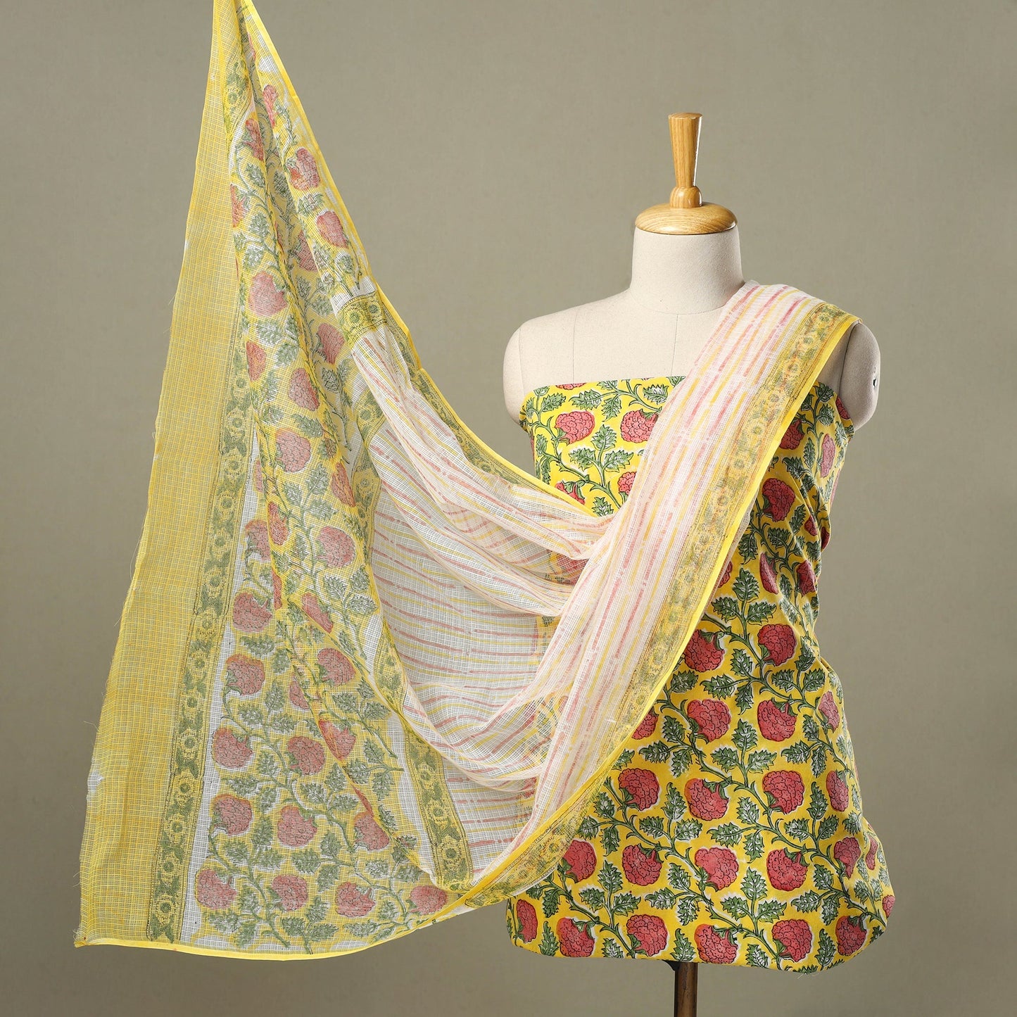3pc Block Print Cotton Sanganeri Dress Material
