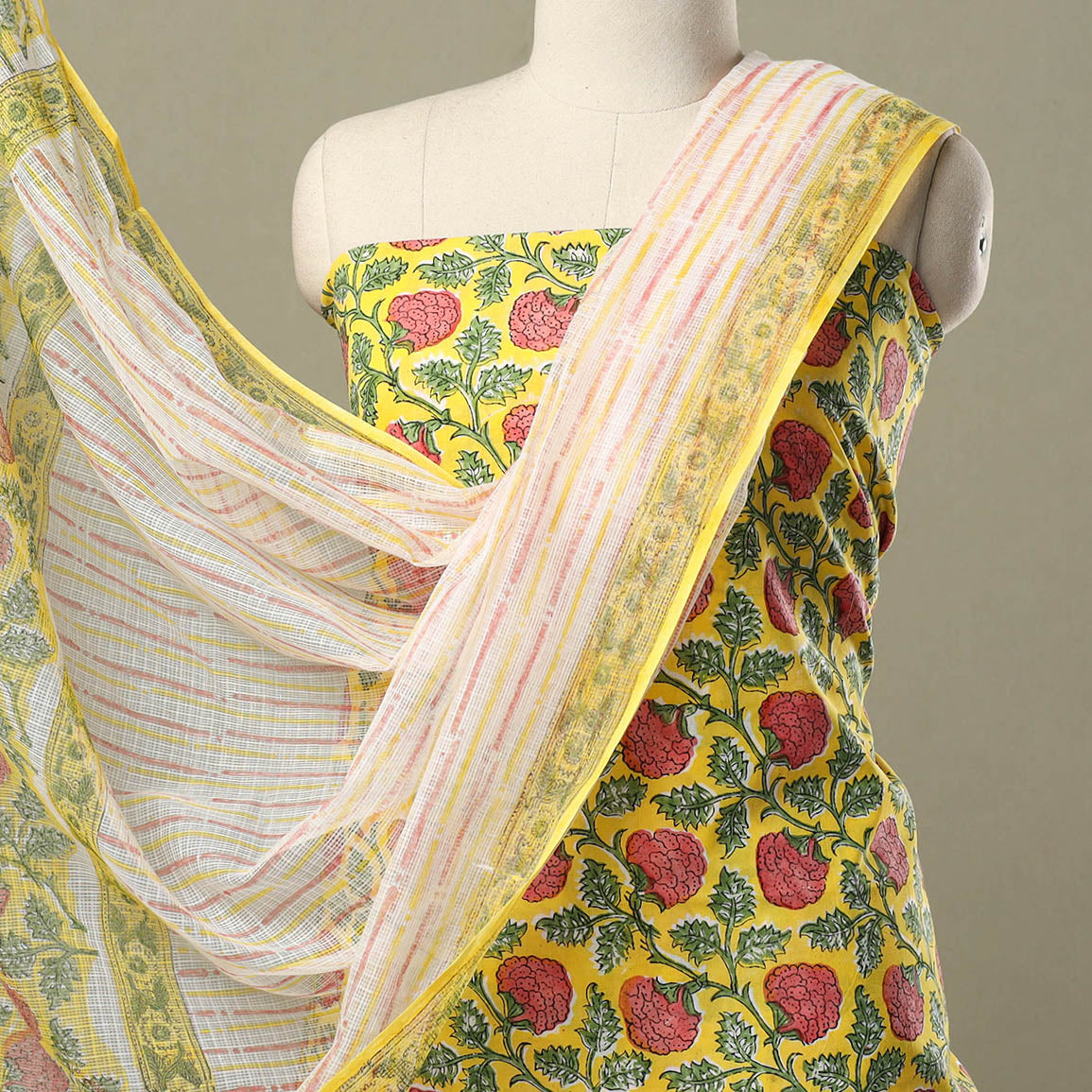 3pc Block Print Cotton Sanganeri Dress Material
