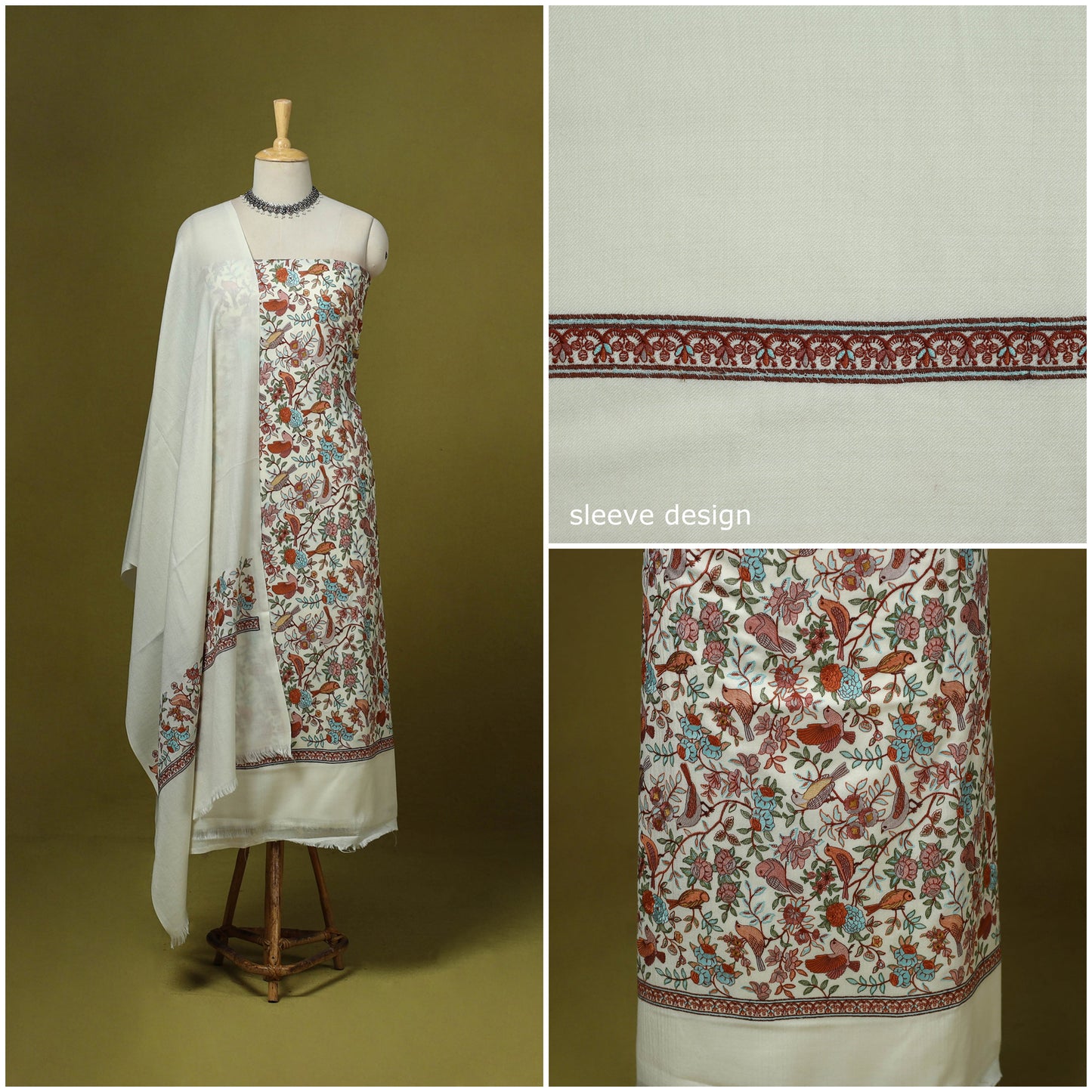 3pc heavy embroidered work merino wool unstitched dress