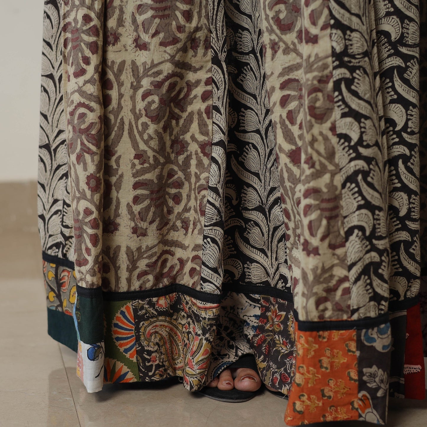 Bagru Block Printed 24 Kali Patchwork Cotton Long Skirt 13