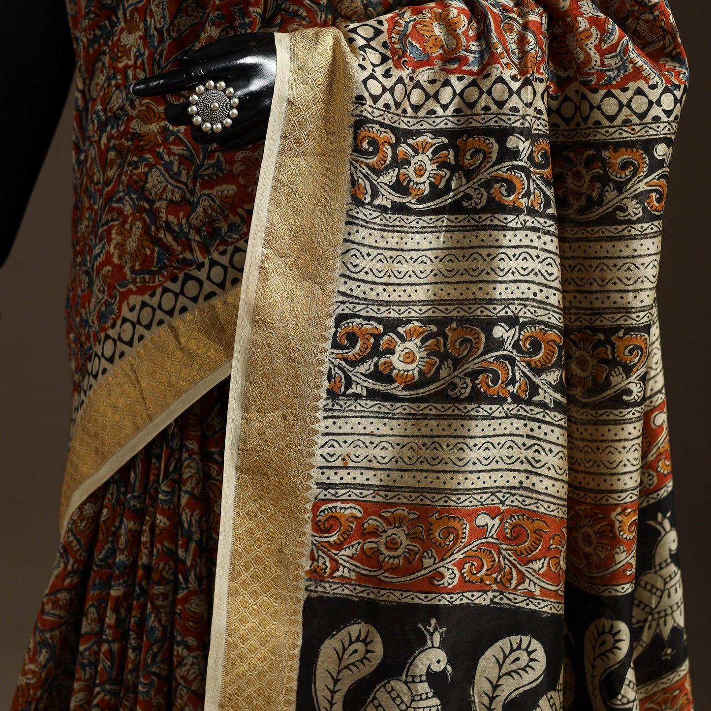 Orange - natural dyed pedana chanderi silk kalamkari saree