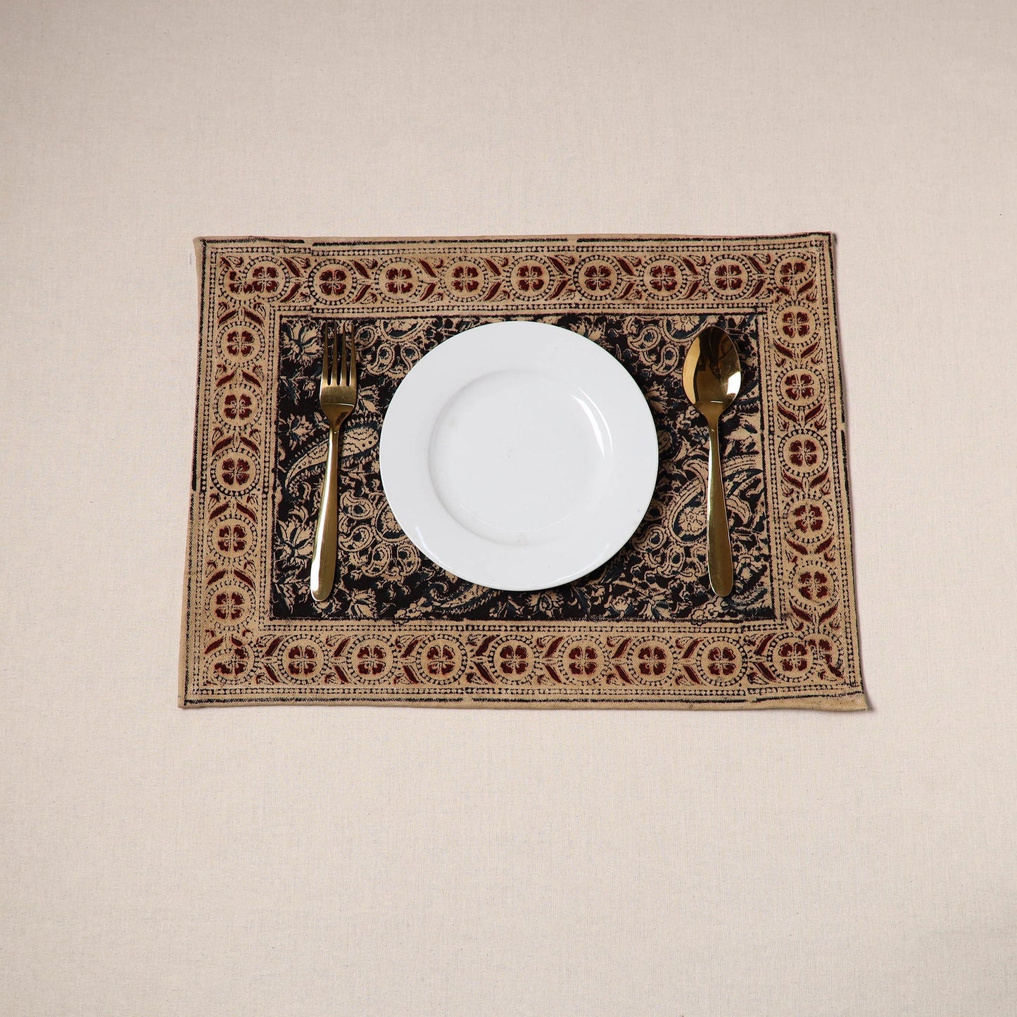 Black - natural dyed pedana kalamkari cotton table mat 20