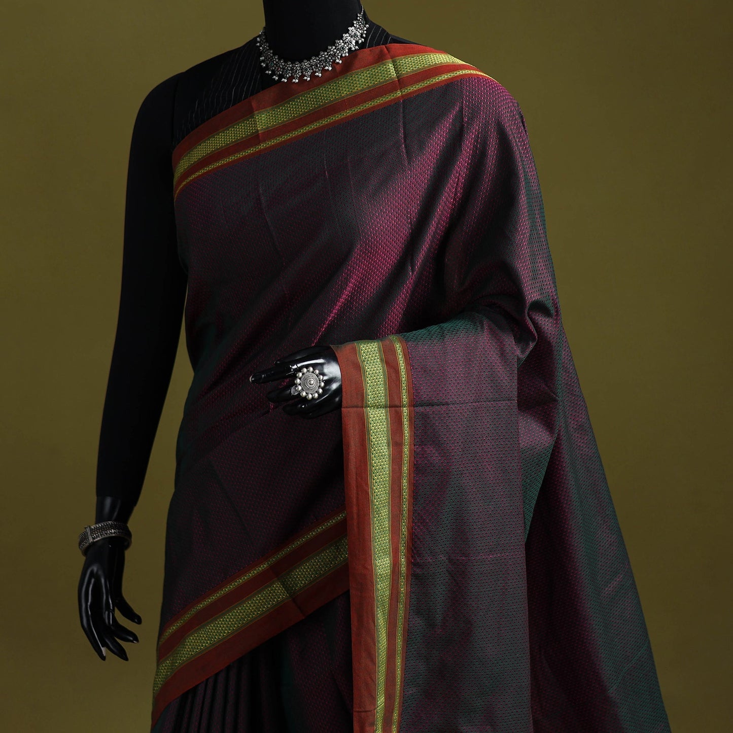 Silk cotton khun saree with ilkal pallu chikki paras border