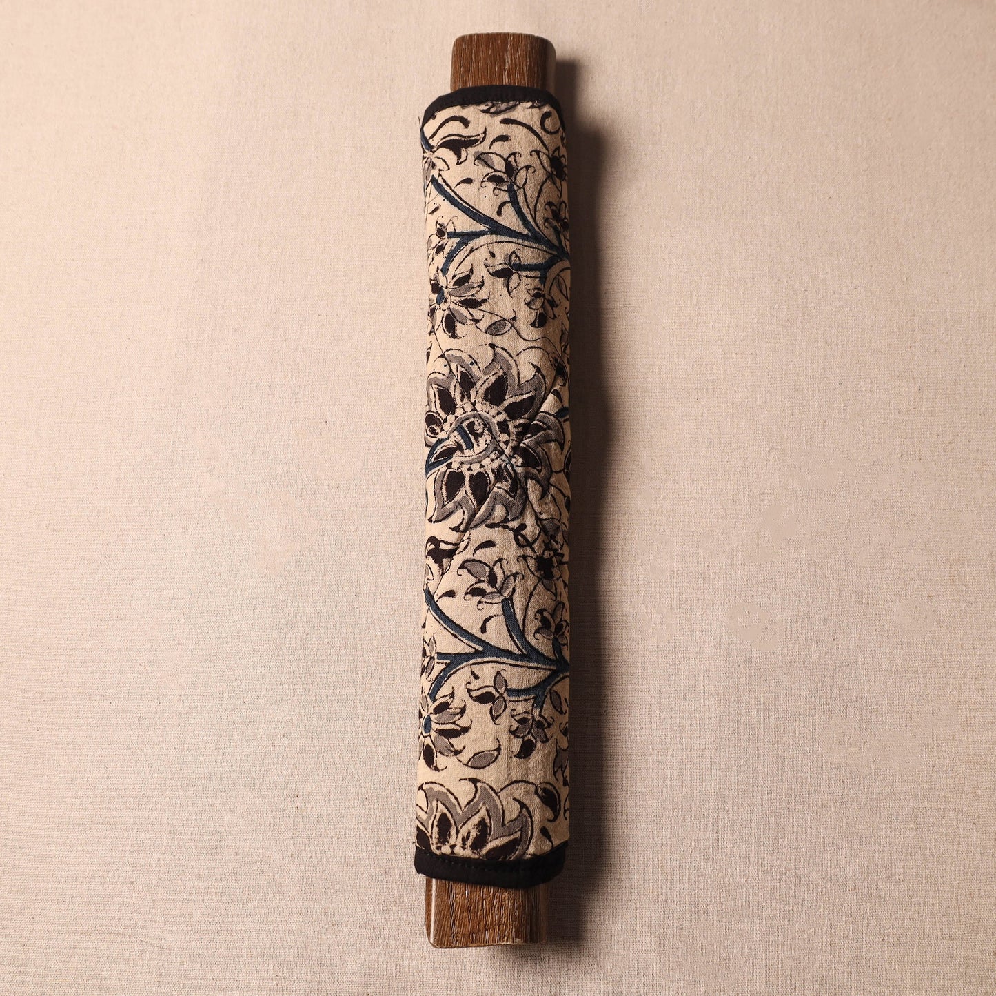Beige Kalamkari Block Printed Fridge Top Cover with Handle Cover