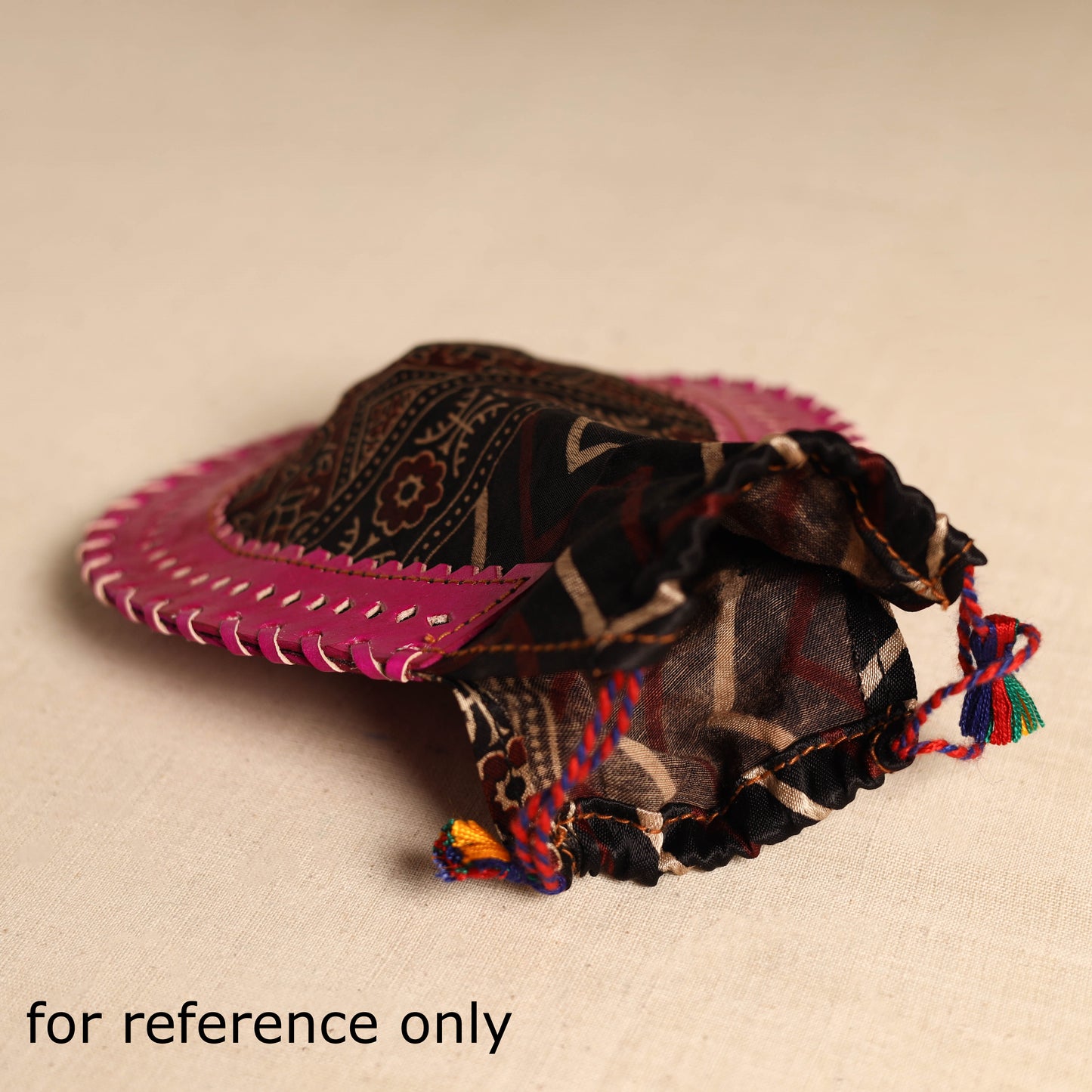 Traditional Kutch Mashru Silk Leather Drawstring Coin Potli 03