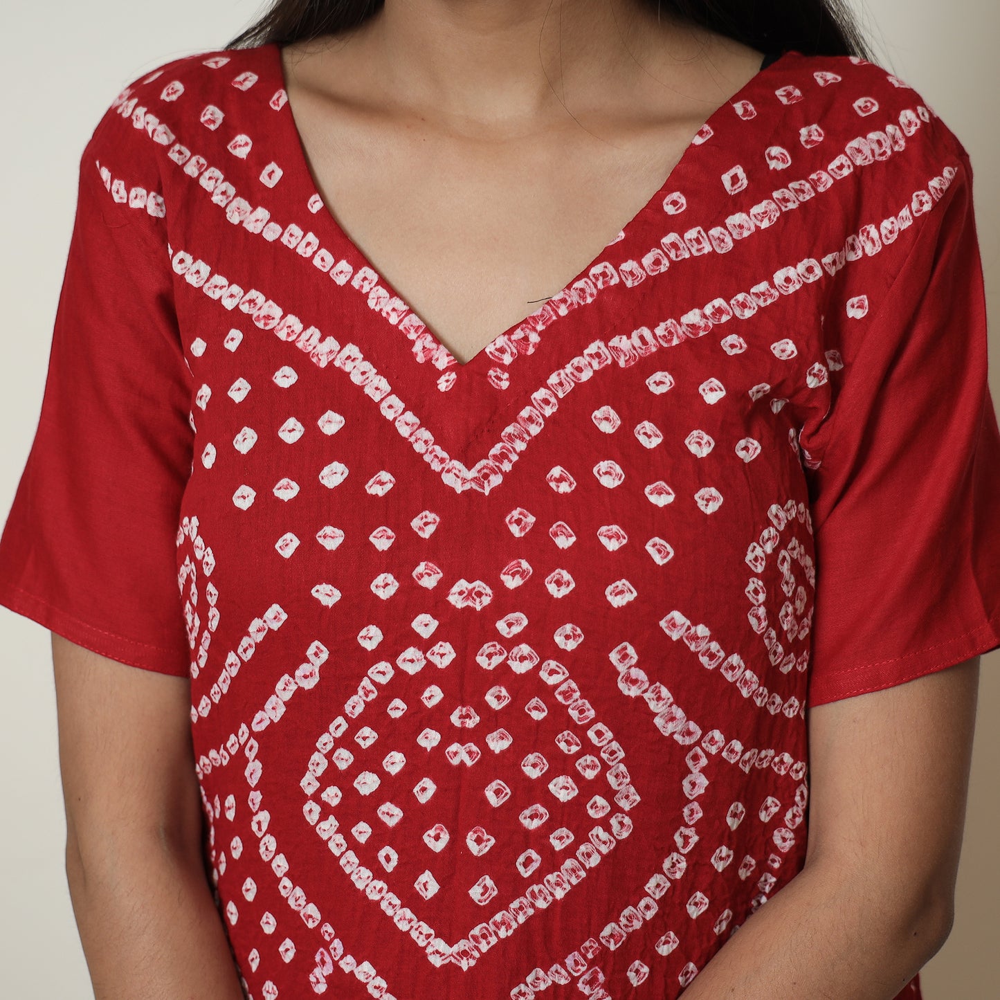 Red - Bandhani Tie-Dye Cotton Kurta with Afghani Salwar & Dupatta Set 01